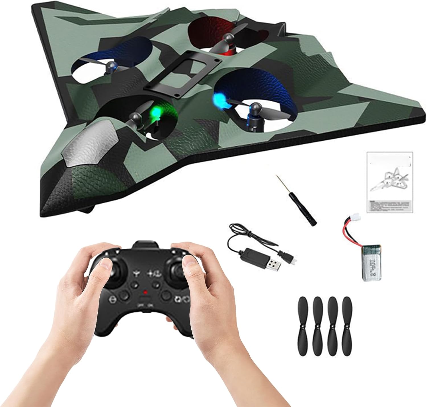 Eznaobo 2.4Ghz Remote Control Foam Airplane Toy, RC Plane with Light, 360° Flip,4 propellers, 6CH Roll Fixed Wing Aircraft,Foam RC Fighter Airlane Jet for Adults Kids (green)