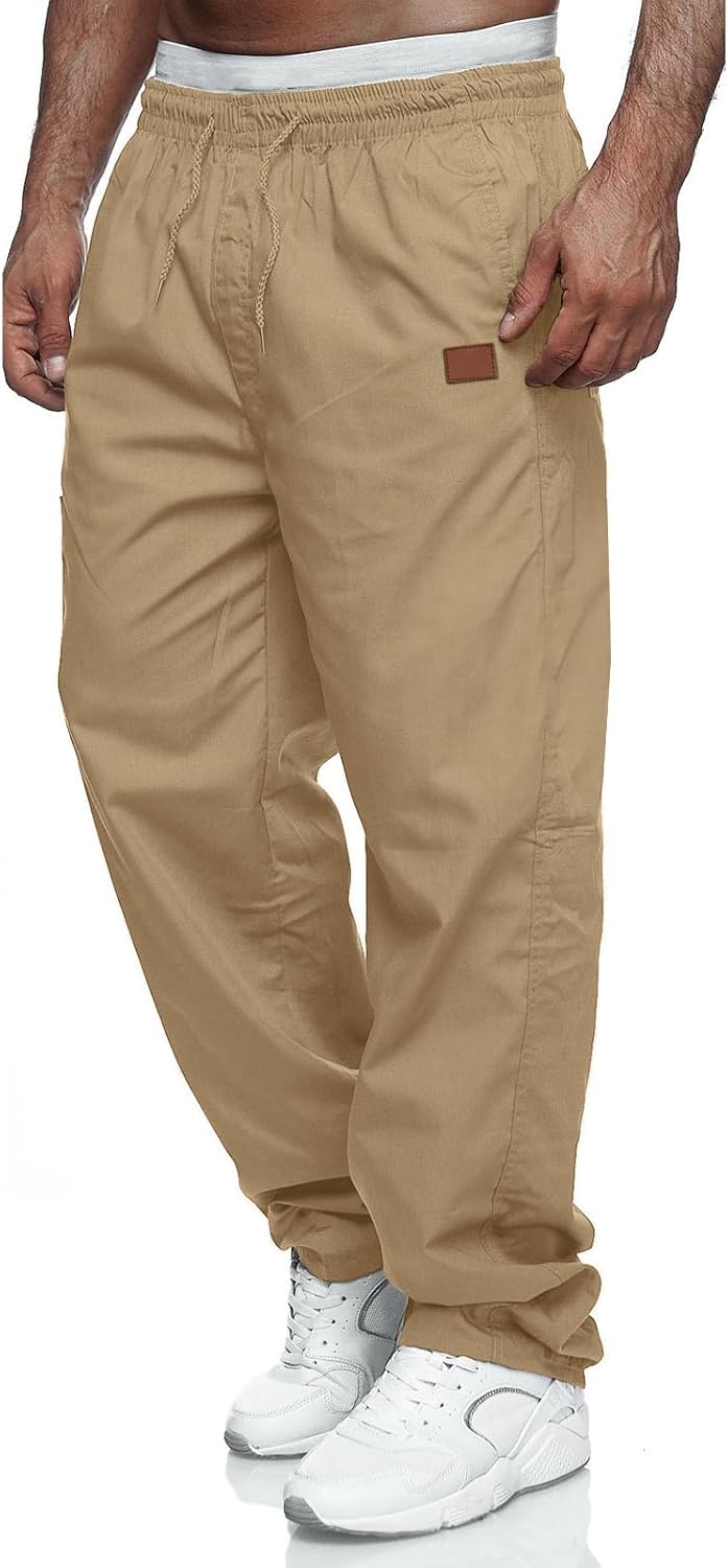 Mens Casual Jogger Pants Relaxed Fit Cargo Pants Drawstring Sweatpants Hiking Outdoor Twill Sport Pants