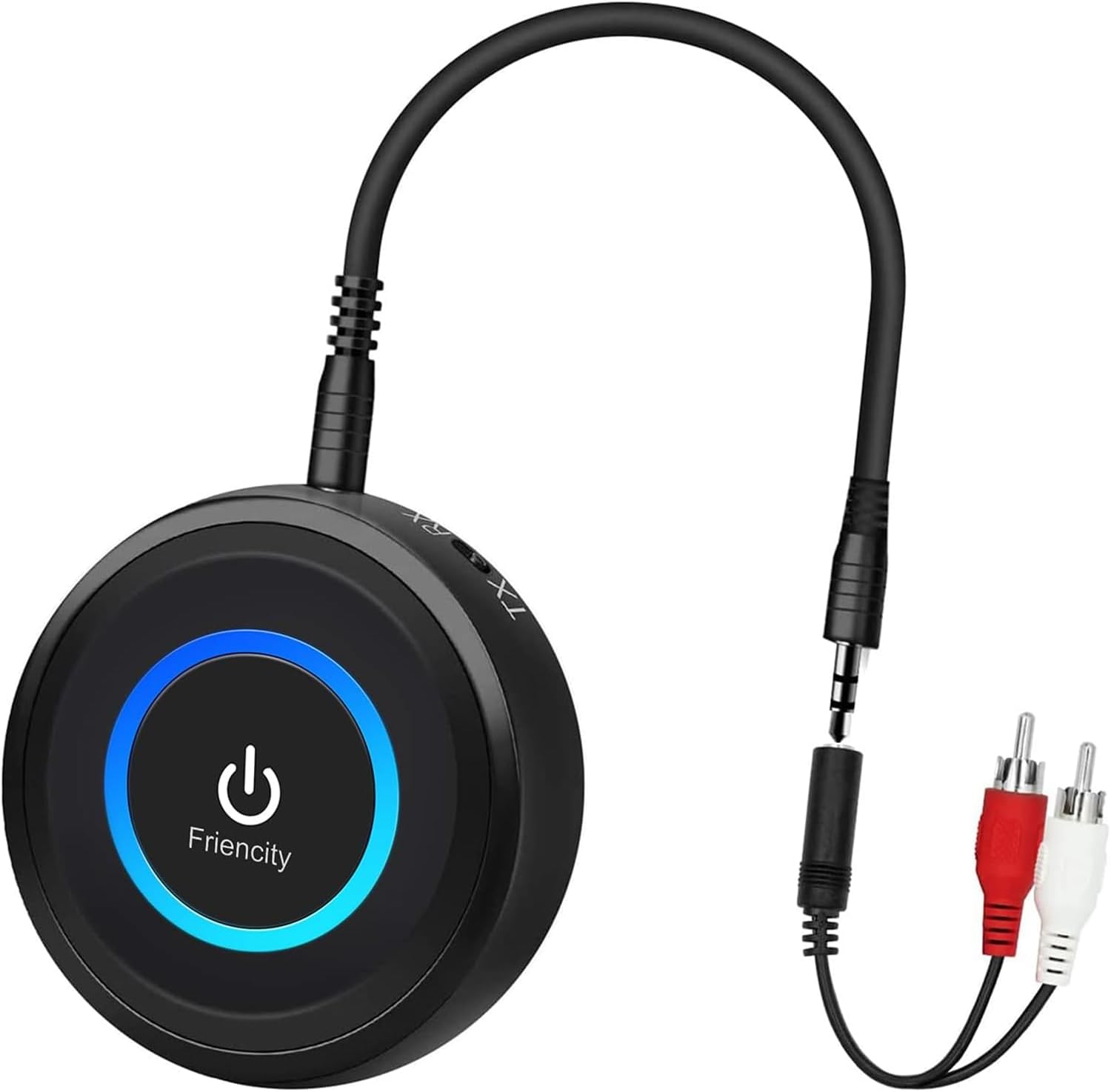 Friencity Bluetooth 5.3 Transmitter Adapter for TV, 2-in-1 Wireless Audio Transmitter Receiver, Bluetooth AUX Adapter for Airplane Headphones PC Speaker Home Stereo, No Audio Delay, Pair Two at Once