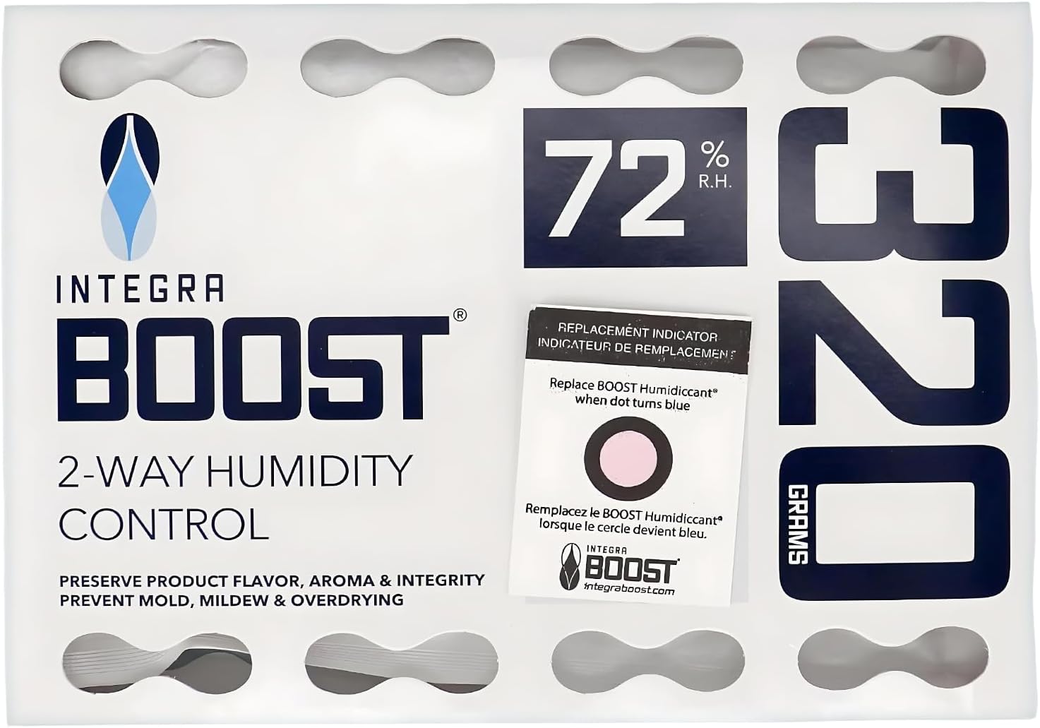 Integra Boost 72% RH, 2 Way Humidity Control Packs – 320g Size for Storing 5 lb – Pack of 1 | Moisture Absorbers for Small Jars & Containers – Humidifier Packs for Herbs, Spices & Food Storage