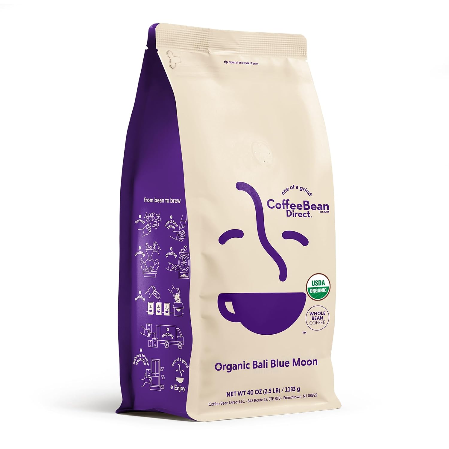 Coffee Bean Direct Organic Bali Blue Moon, Whole Bean, 2.5lb Bag
