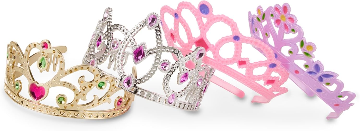 Melissa & Doug Kids Princess Tiara 4 piece set | Costume Role Play Toys | Fancy Dress for Kids & Toddlers | Dressing Up for Girls or Boys | Pretend Play Gifts Age 3-6