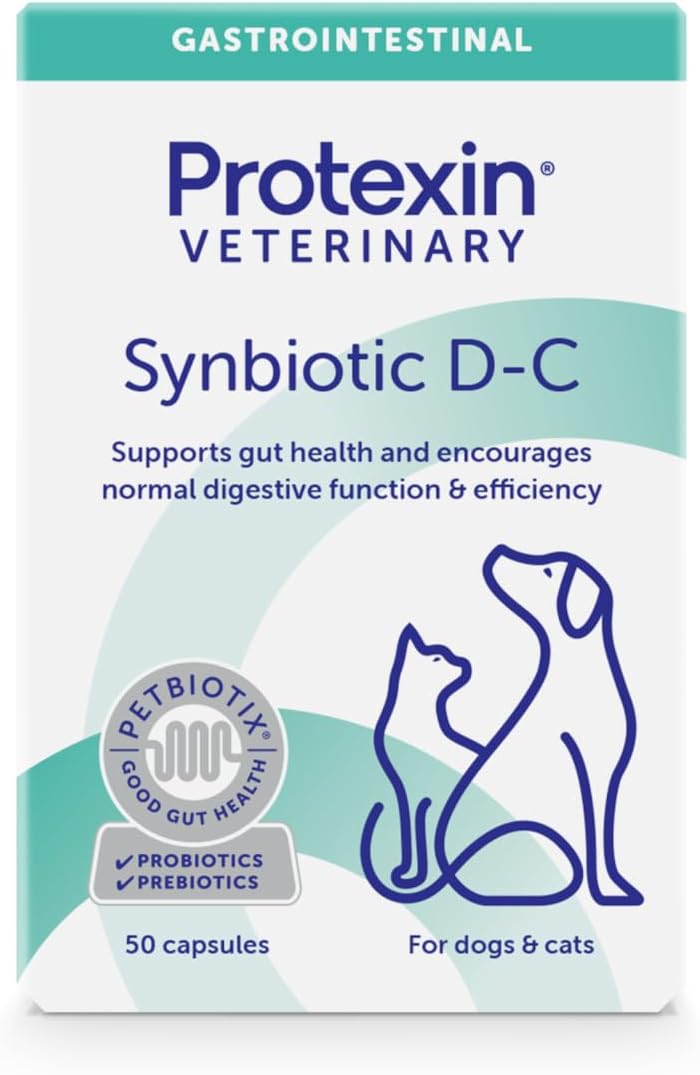 Protexin Veterinary Synbiotic D-C Capsules, Highly Concentrated Gut Health Supplements for Cats and Dogs, 50 Capsules