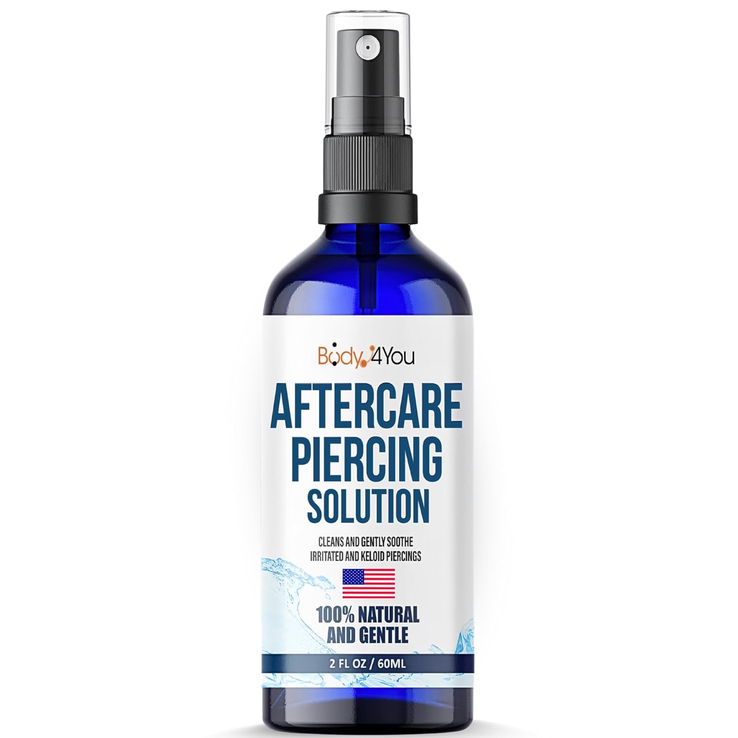 BodyJ4You Piercing Aftercare Spray - Saline Solution Natural Keloid Bump Removal - Ear Piercing Cleaner Nose Septum Belly Button Cartilage - Sea Salt Aloe Vera Rosemary - Fine Mist 2 Fl Oz