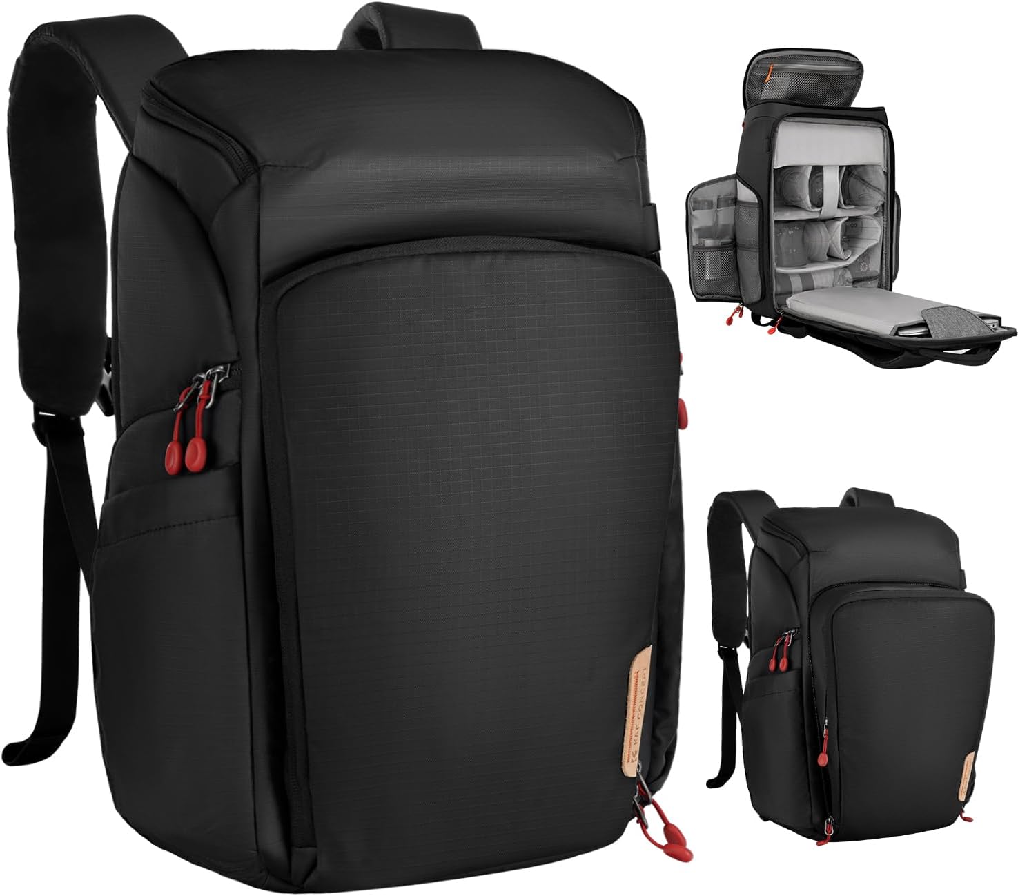 K&F Concept Camera Backpack for Photographers Large Capacity Camera Bags with Raincover, 15.6 Inch Laptop Compartment for Camera Drone Bags (Black-red)