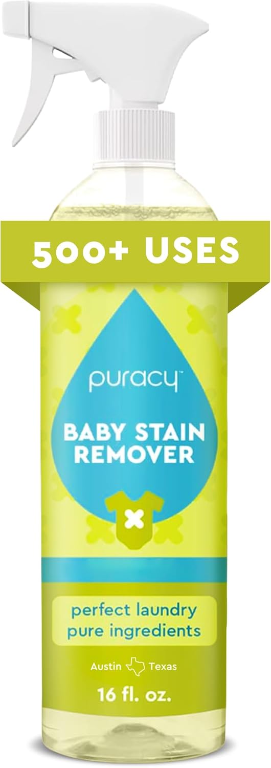 Puracy Stain Remover for Baby Clothes and Cloth Diapers, Newborn Baby Essentials Must Haves, Enzyme-Based Laundry Spray, Natural Spot and Odor Cleaner, 16 Oz