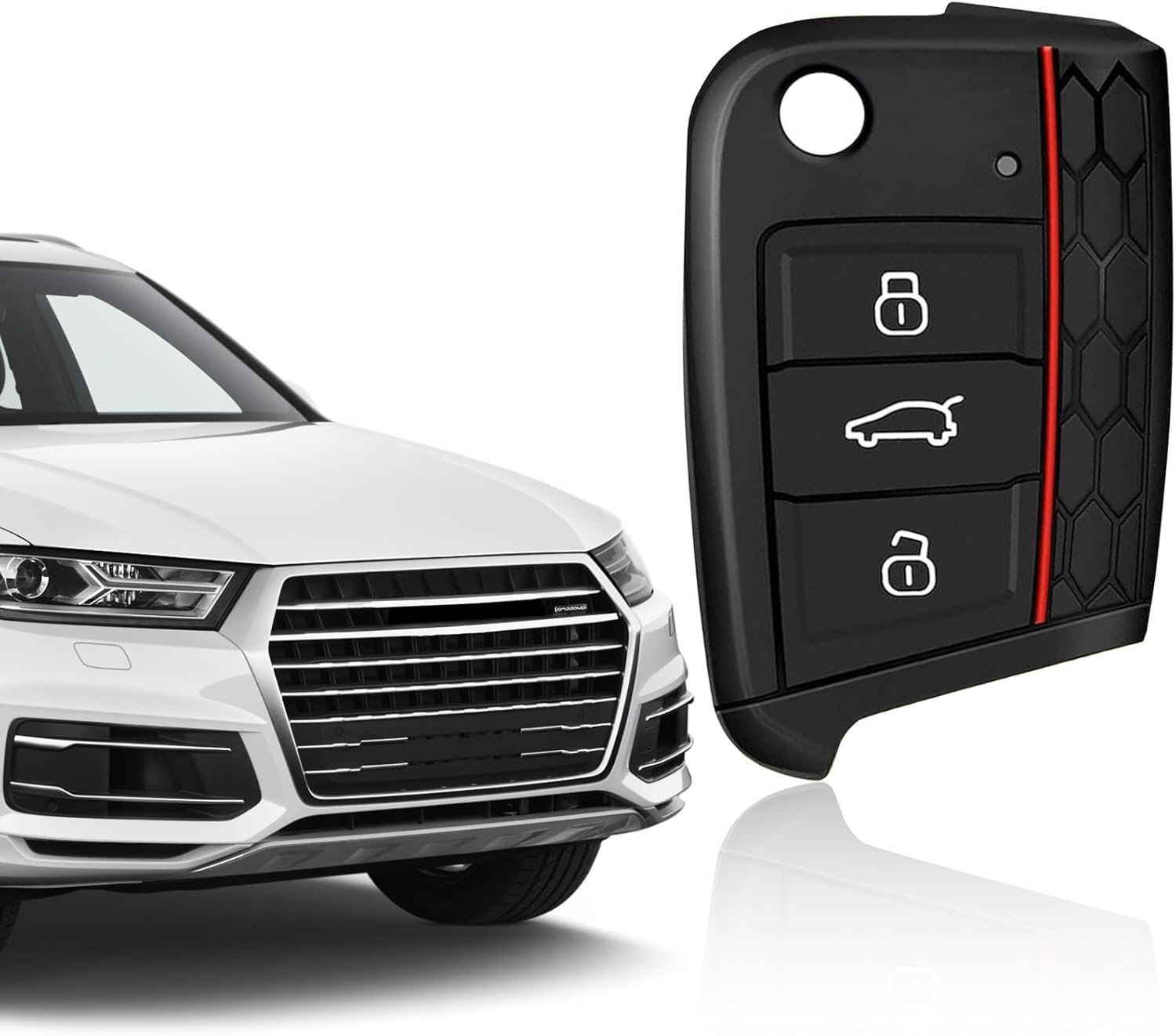 ZUOQIANG Silicone Car Key Protection Case, Car Key Cover ，for Volkswagen VW Golf 7 GTI VII MK7 SKODA Octavia A7 SEAT Leon 5F SC ST 3 Buttons (Black)