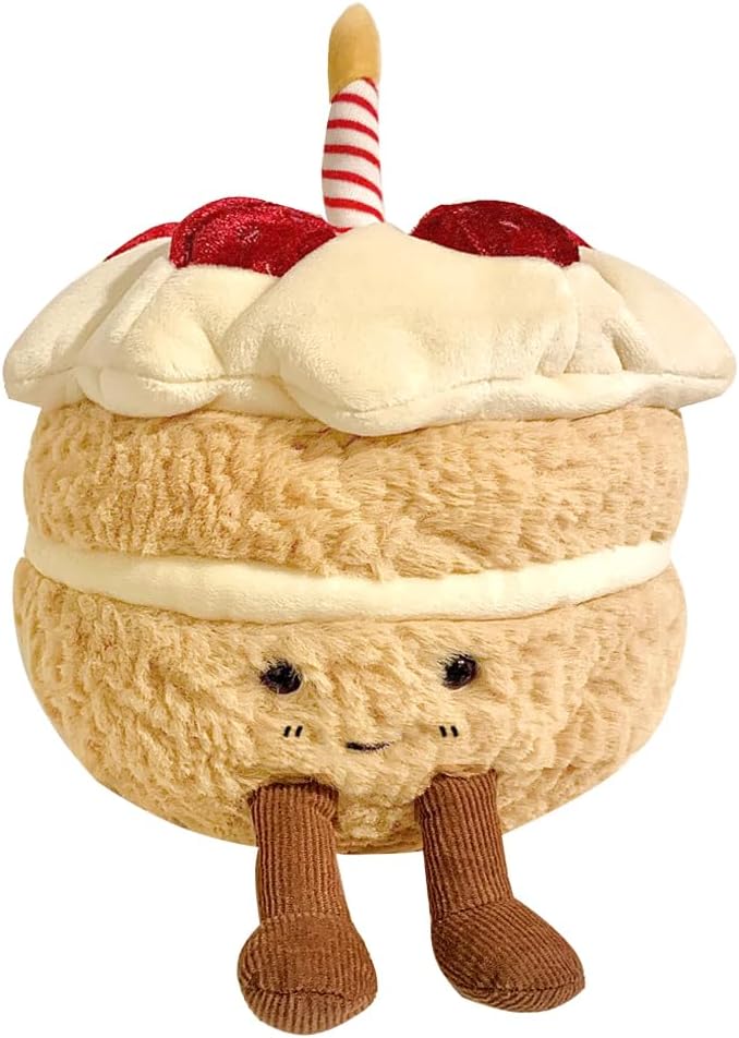 Birthday Cake Plush, 7.9" Cute Birthday Stuffed Animal for Girls, Funny Food Plushie, Soft Cake Toy Gift for Kids