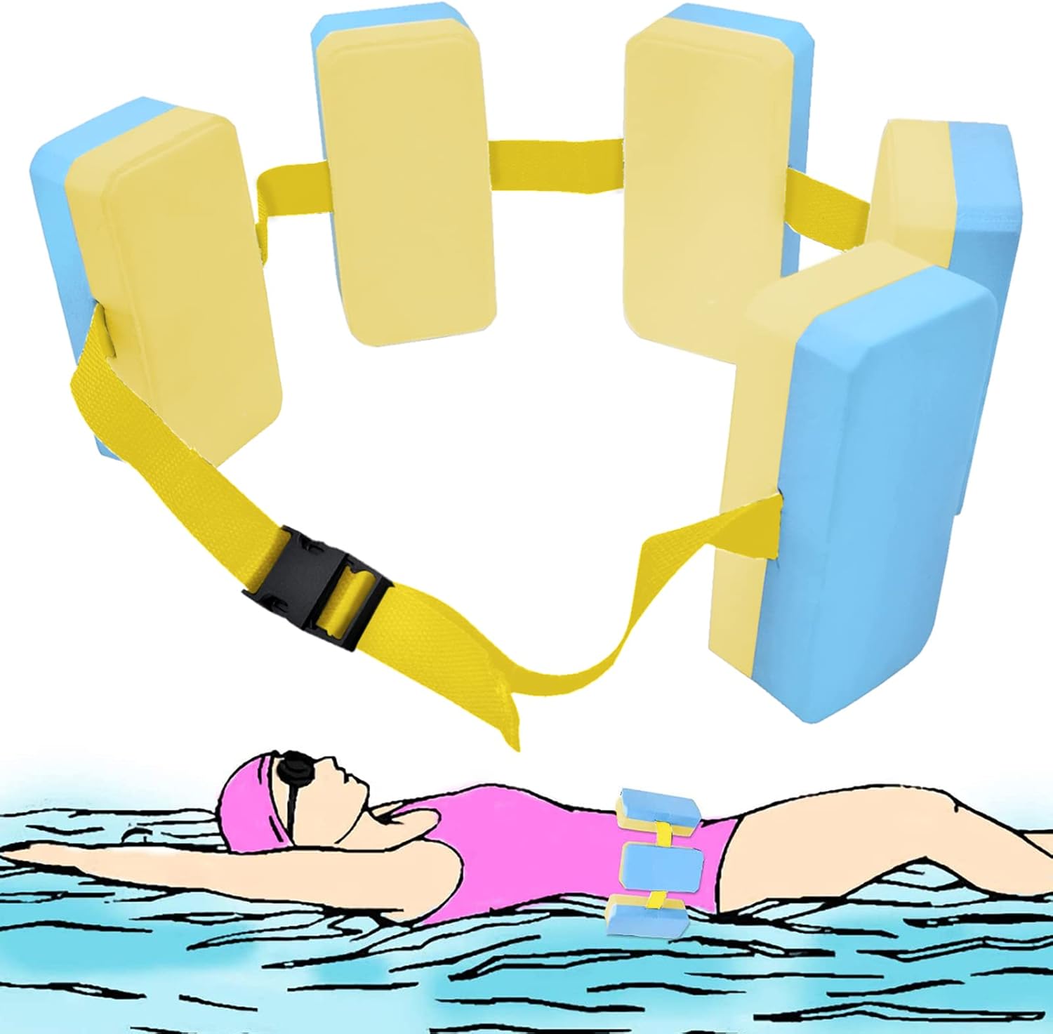 Swim Training Belt, EVA Buoyancy Back Float Safety Belt with Adjustable Buckle, Floating Waistband Auxiliary Safety Board for Kids Adults Swimming Beginners