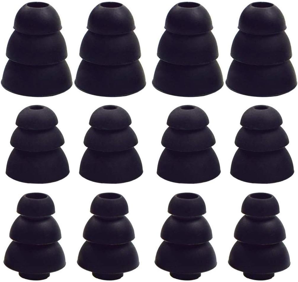 JNSA 3 Flange Noise Cancelling Triple Flange Eartips Eargels Earpads Ear Tips Gels Bud Compatible with Inside Diameter 4mm-5mm Earbuds in-Ear Earphones（Inner Hole 4mm）,S/M/L,6 Pairs, Black 3F6P3