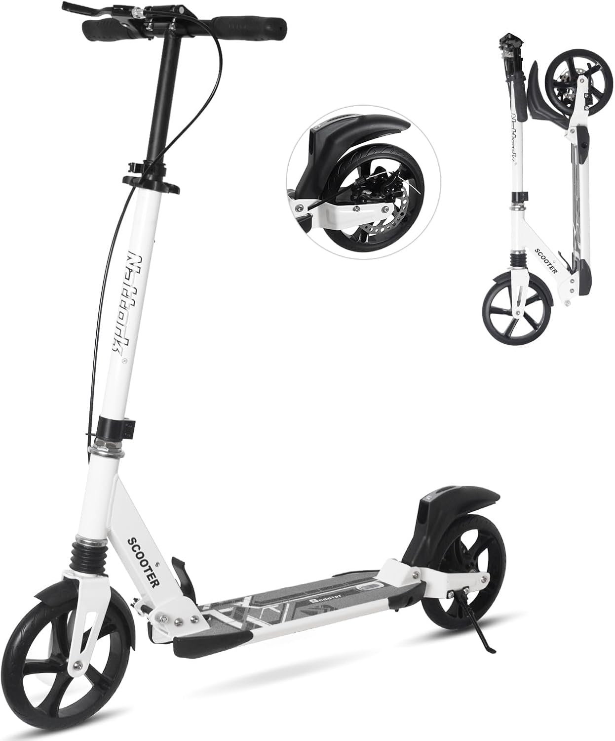 Nattork Scooter for Adults and Teens- Adjustable Height Folding Kick Scooter Large Sturdy Wheels for a Smooth Ride, Lightweight, Commuter Adult Scooters with Hand Brake,Shock Absorption