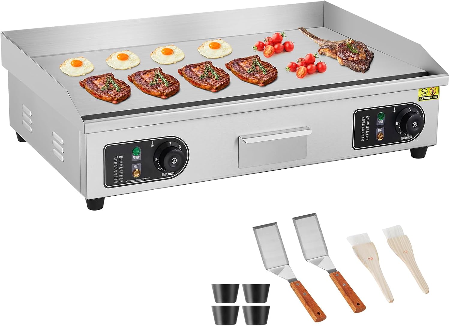 VEVOR 30" Commercial Electric Griddle 3000W Electric Countertop Griddle Non-Stick Restaurant 110V Teppanyaki Flat Top Grill Stainless Steel Adjustable Temperature Control 122°F-572°F (NO PLUG)