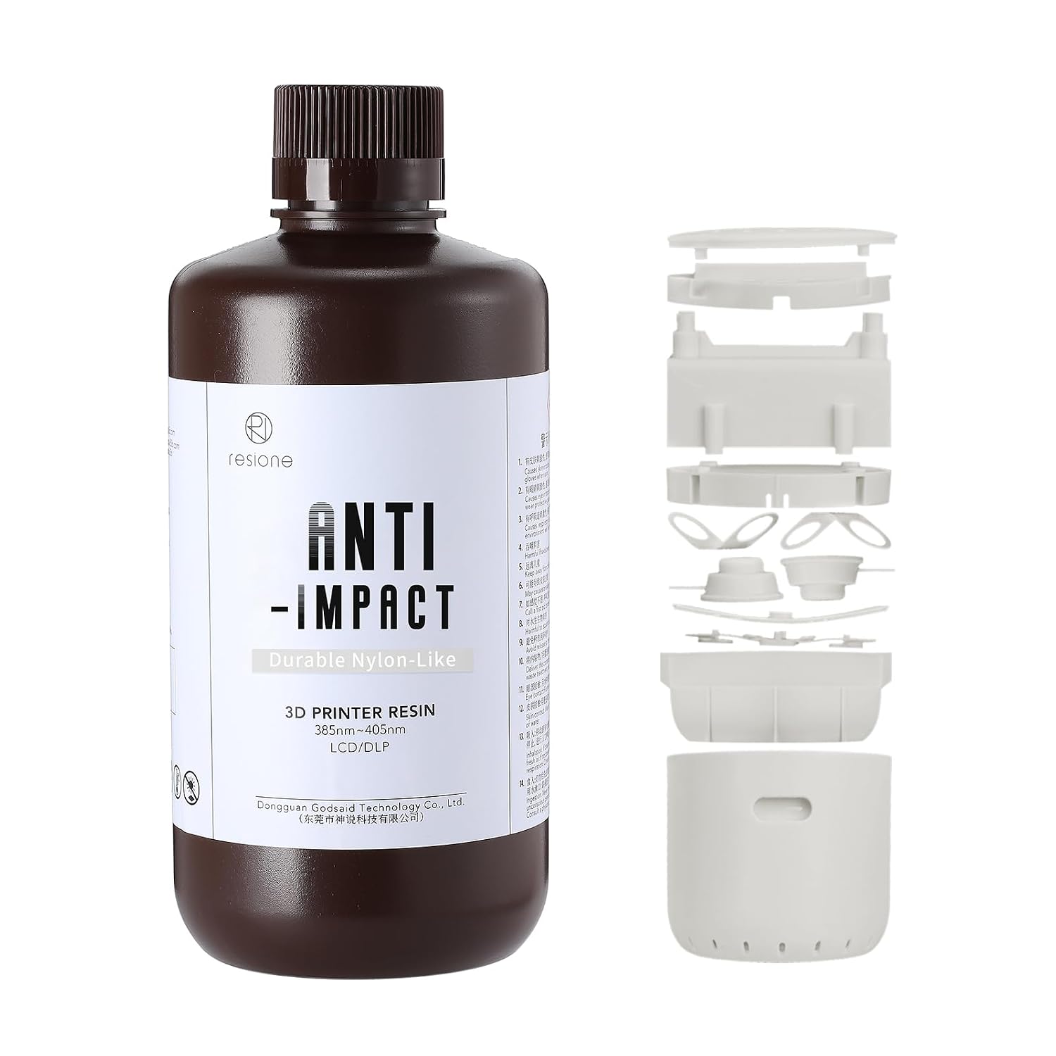 RESIONE Anti-Impact High Tough Resin - Low Water Absorption Nylon-Like Long-Term Non Brittleness 3D Resin for Printing Snap on & Movable Parts(White Grey 1kg)