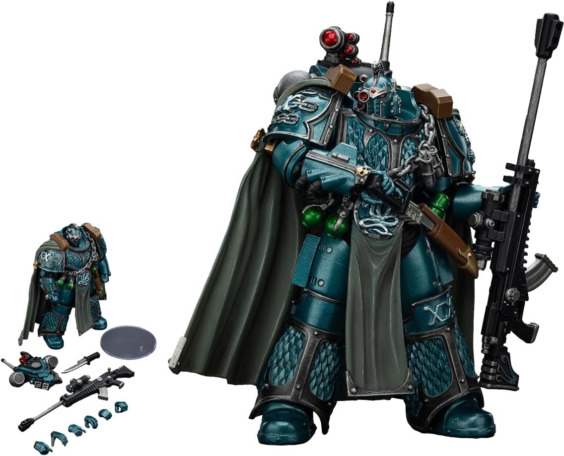 JOYTOY Warhammer 40K The Horus Heresy 1/18 Action Alpha Legion Exodus 'The One who is Many’ with Sniper Rifle and Power Dagger Collection Model Birthday Gifts