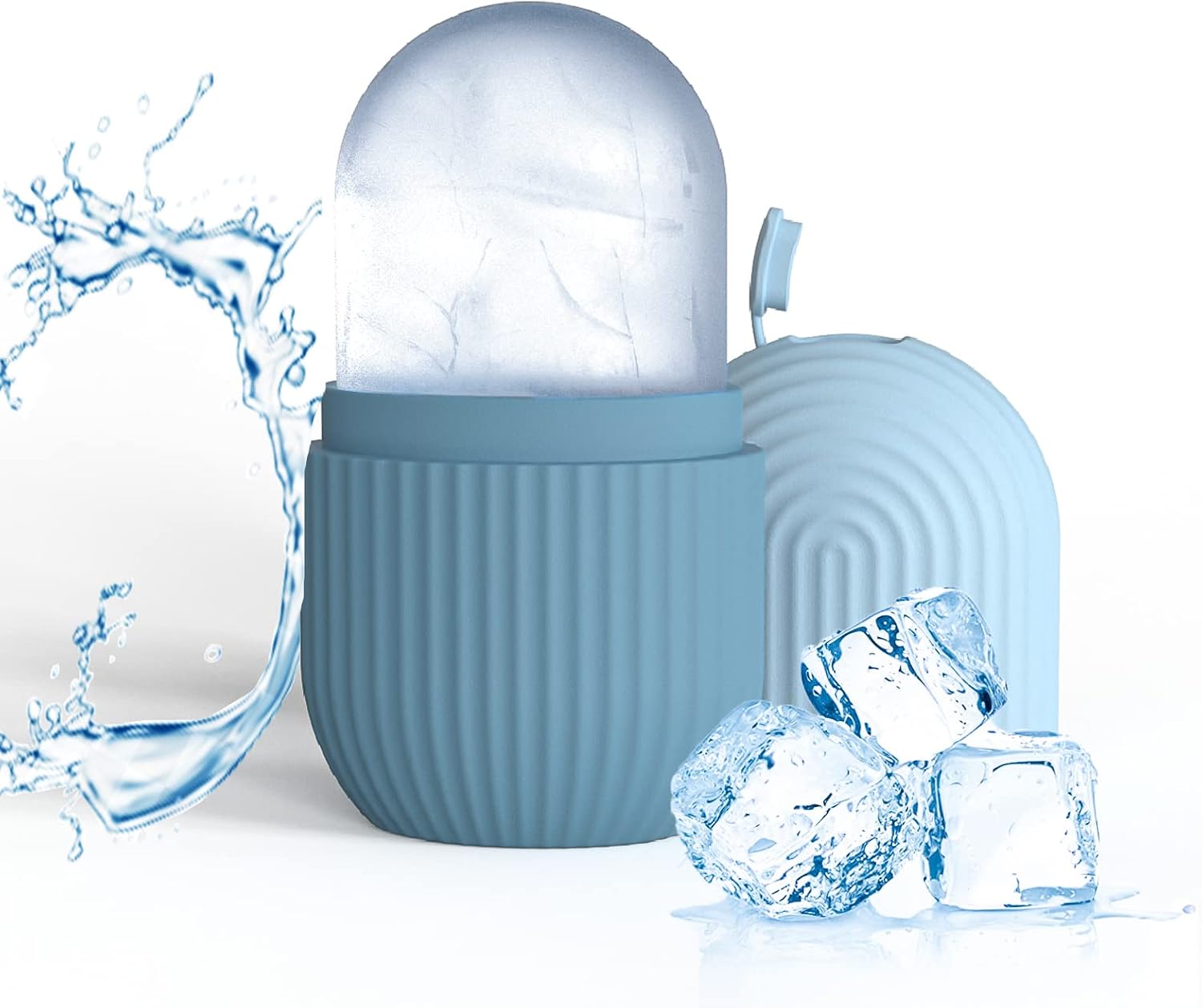 Joyeee Ice Face Roller, Reusable Silicone Mold Face Massage Eye Facial Beauty Skin Care Tools Apply Ice for Shrink Pores Anti Wrinkle Reduce Puffiness Improve Skin Elasticity, Striped, Light Blue