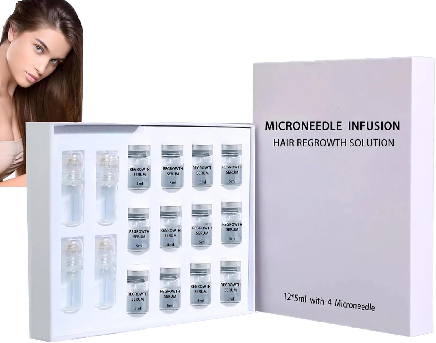 Alphainfuse Hair Regrowth System, Alphainfuse Hair Regrowth Treatment Serum, Painless 24k 0.25mm Microneedle Micro-Infusion System Deliver Oil into Scalp for Hair-Growth, Restore Your Hairs (4+12)