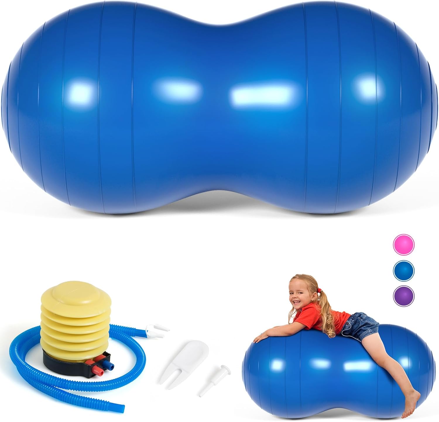 DASKING Peanut Ball for Kids Therapy, 90x45cm Anti-burst Exercise Ball With Pump, Gym Quality Fitness for Pregnancy Birth, Physical Therapy, Child Training, Women, Men