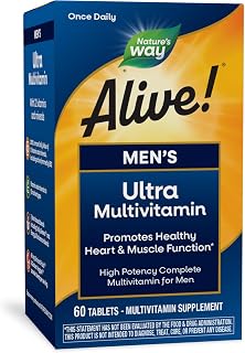 Nature's Way Alive! Men's Daily Ultra Multivitamin, High Potency Formula, Promotes Healthy Heart & Muscle Function*, with Methlyated B12, Gluten Free, 60 Tablets (Packaging May Vary)