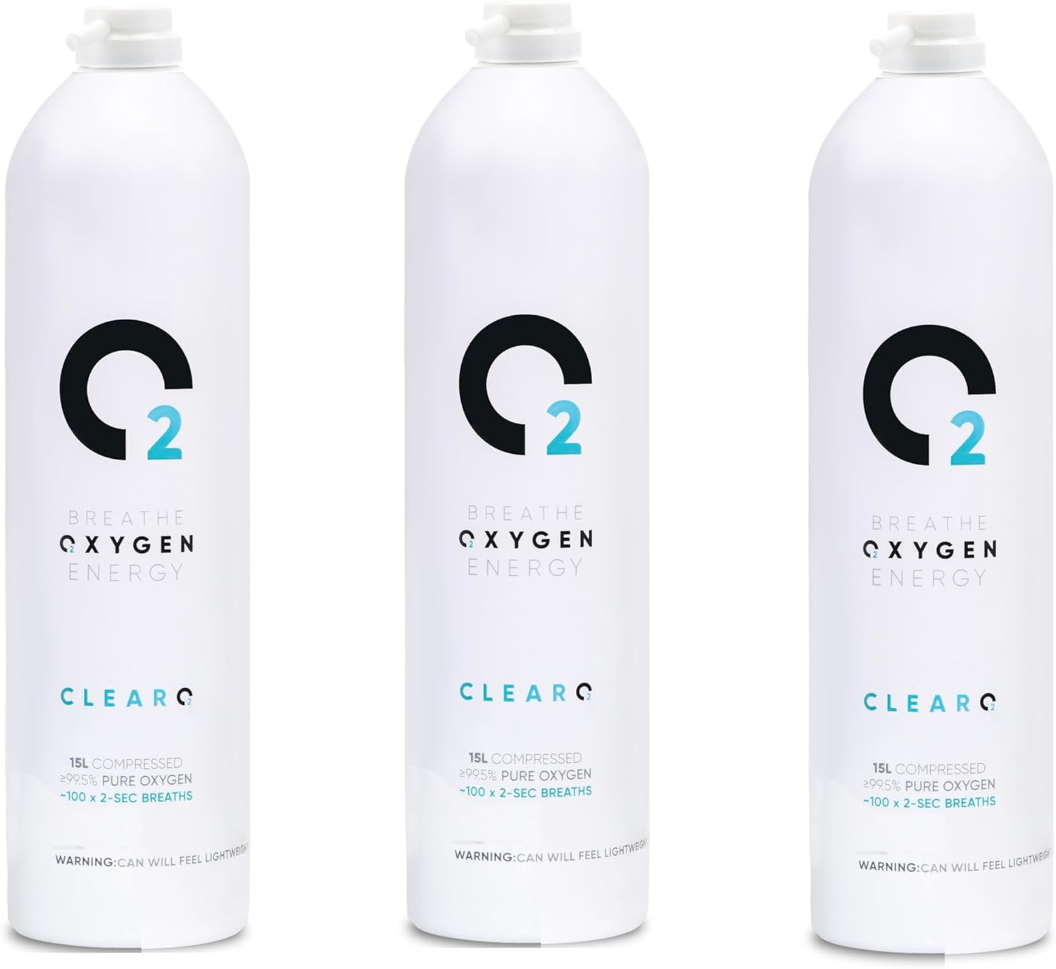 ClearO2 15L Oxygen Can | Pure Breathing Oxygen in a Lightweight Aluminium Canister | Made in Britain (Replacement Can, 15 l (Pack of 3))