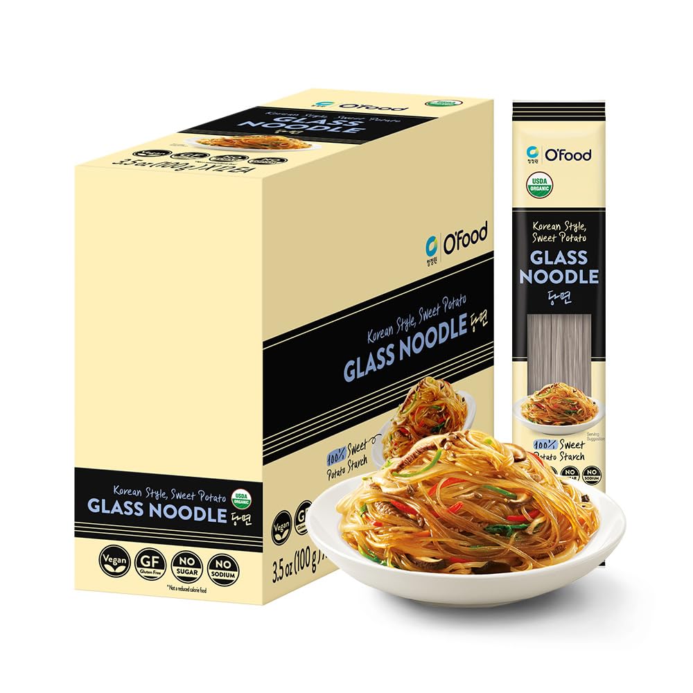 Premium Korean Organic Glass Noodles – [12 Pack - 42oz] – Gluten-Free | Sugar Free | Sweet Potato Vermicelli | Vegan & No Sodium | Low-Calorie Rice & Pasta Alt. for Stir-Fry, Soup & Asian Recipes - O’food