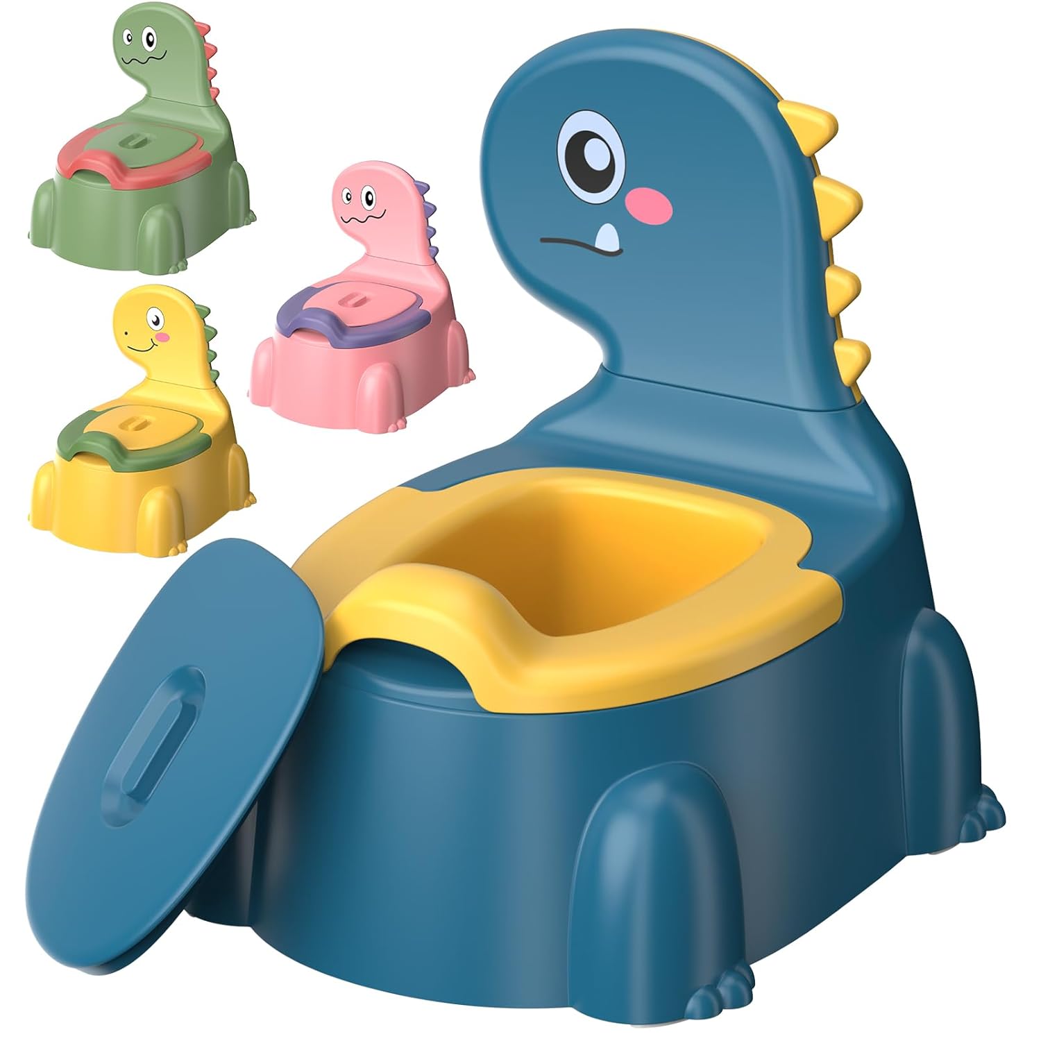 Potty Training Toilet Toddler Potty Chair Kids Boys Girls Dinosaur Animal Comfortable Potties Training Seat for Childrens Ages 1-3 Portable Baby Toilets with Lid Back Easy to Clean Potty Trainer,Blue