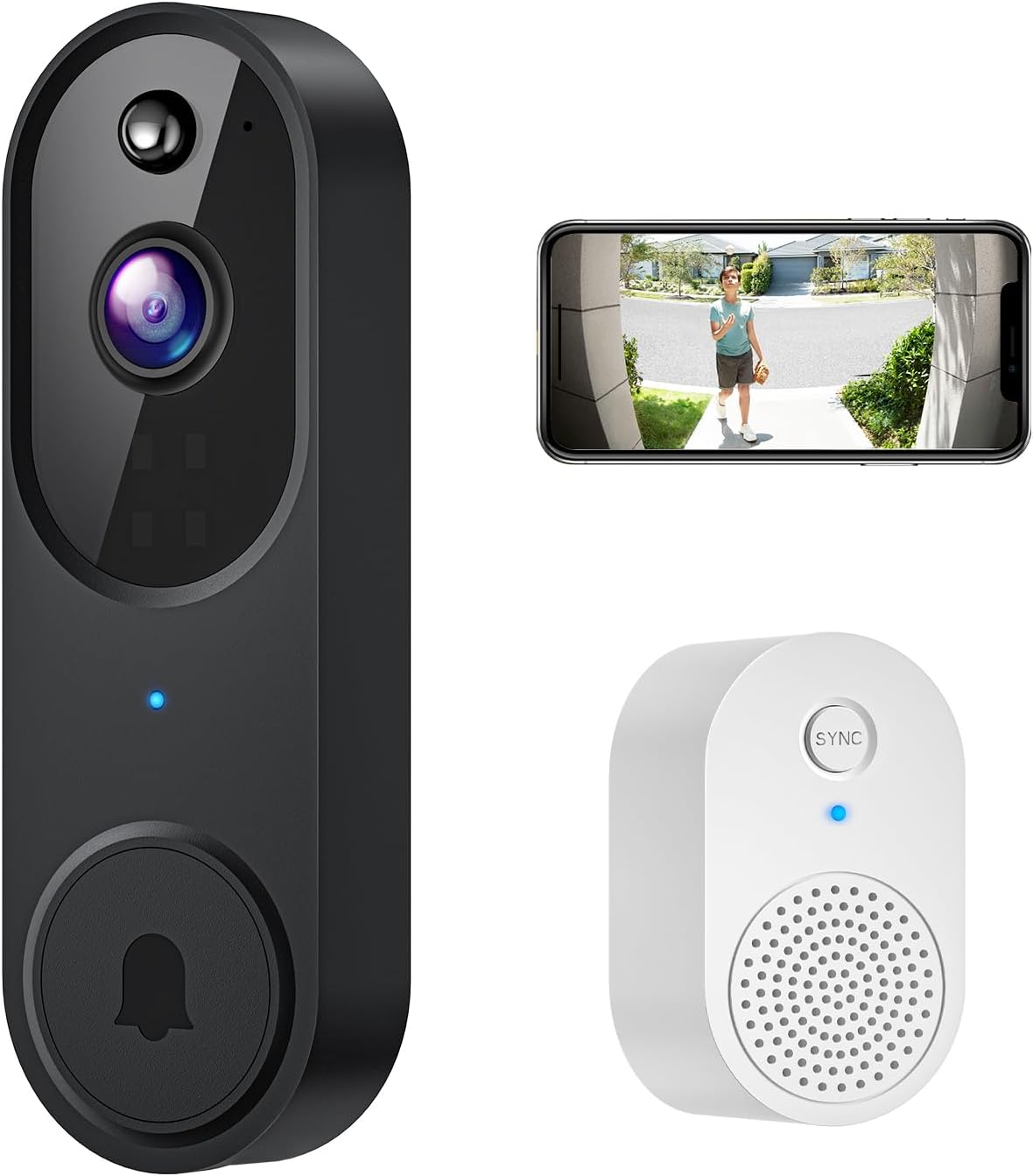 SHARKPOP 1080p Video Doorbell Camera Wireless with 2-Way Audio, Ring Chime Included, Smart Human Motion Detection, HD Night Vision, Cloud Storage, Easy Installation, Real-Time Alerts for Home Security