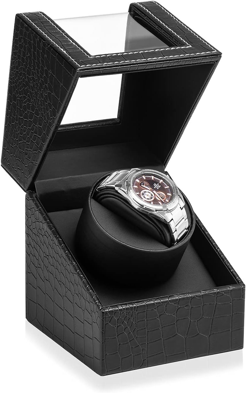 Automatic Single Watch Winder with Japanese Quiet Motor，AC Adapter or Battery Powered