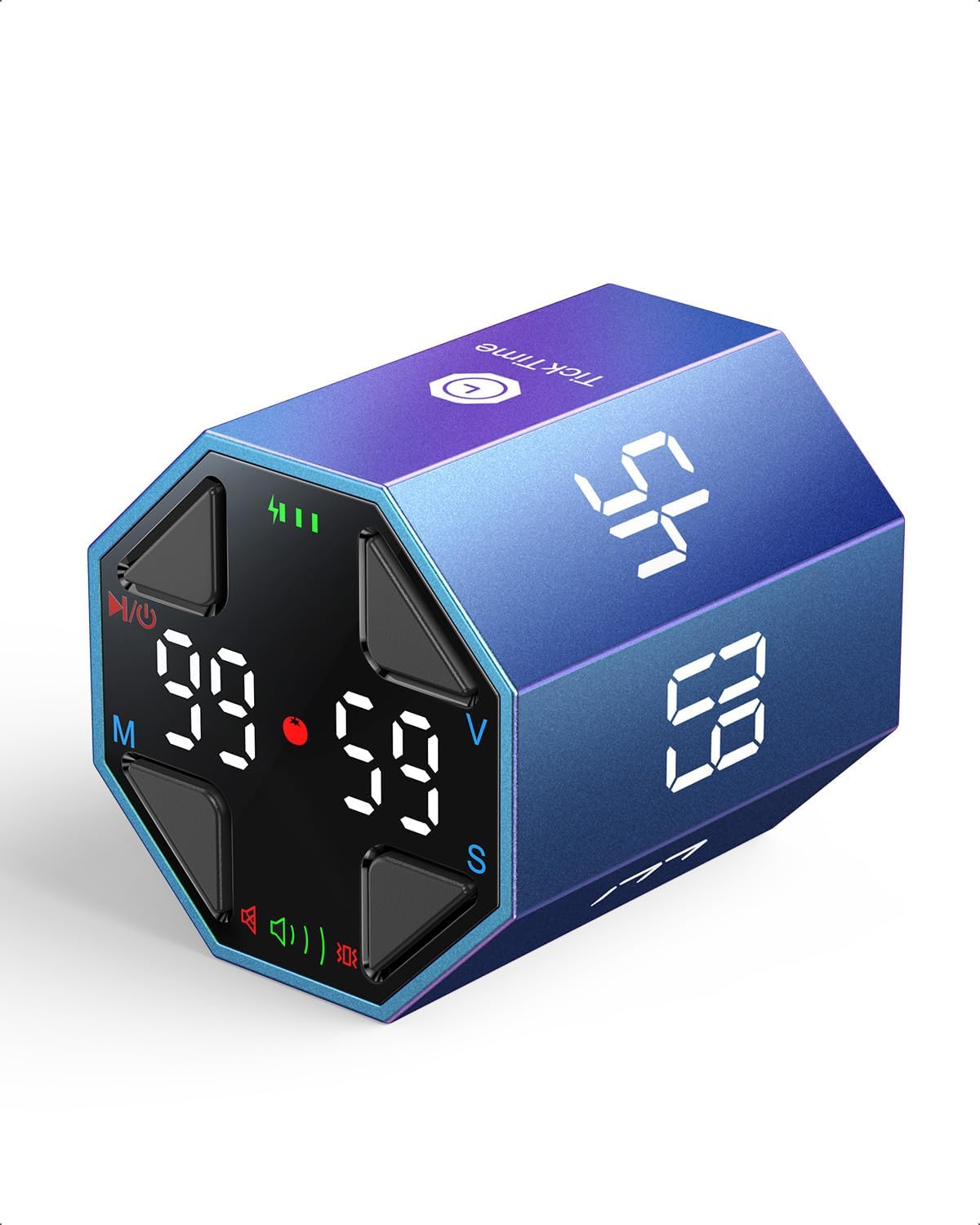 Octagon Pomodoro Timer Clock, Desk Productivity Cube Timer, ADHD Timer, Custom Pomodoro, Pause & Resume, Mute, Vibrate & Adjustable Sound Alert, 3/5/10/15/30/45/60min & Custom Countdown, Blue