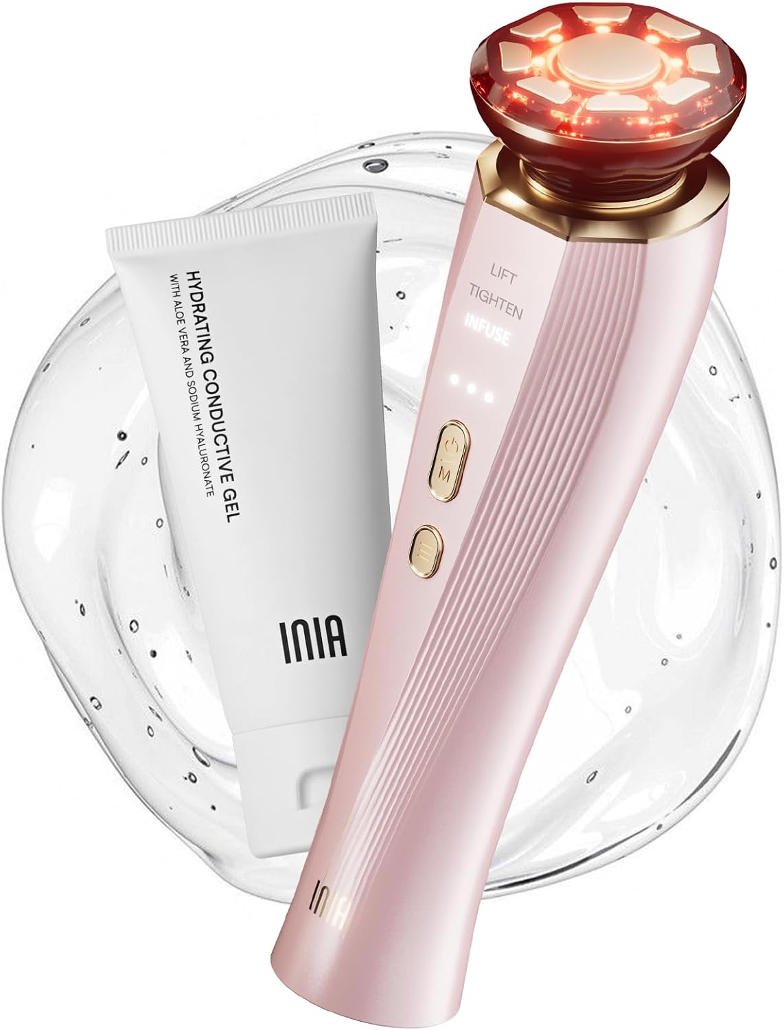 INIA Flare 3-in-1 Red Light Therapy Beauty Device for Face & Neck Pink