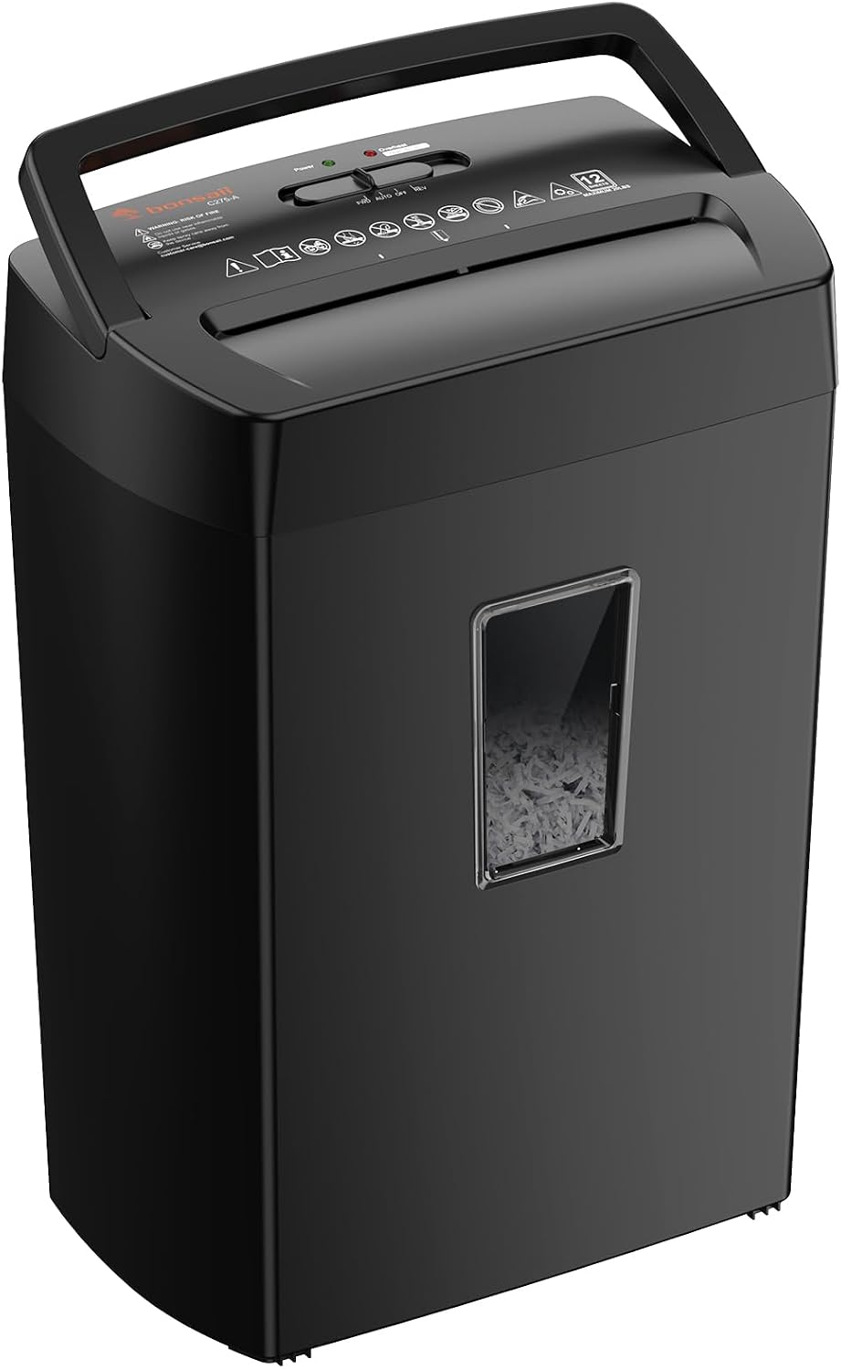 Bonsaii 12-Sheet Cross Cut Paper Shredder, 5.5 Gal Home Office Heavy Duty Shredder for Paper, Credit Card, Mail, Staples, with Transparent Window, High Security Level P-4 (C275-A)