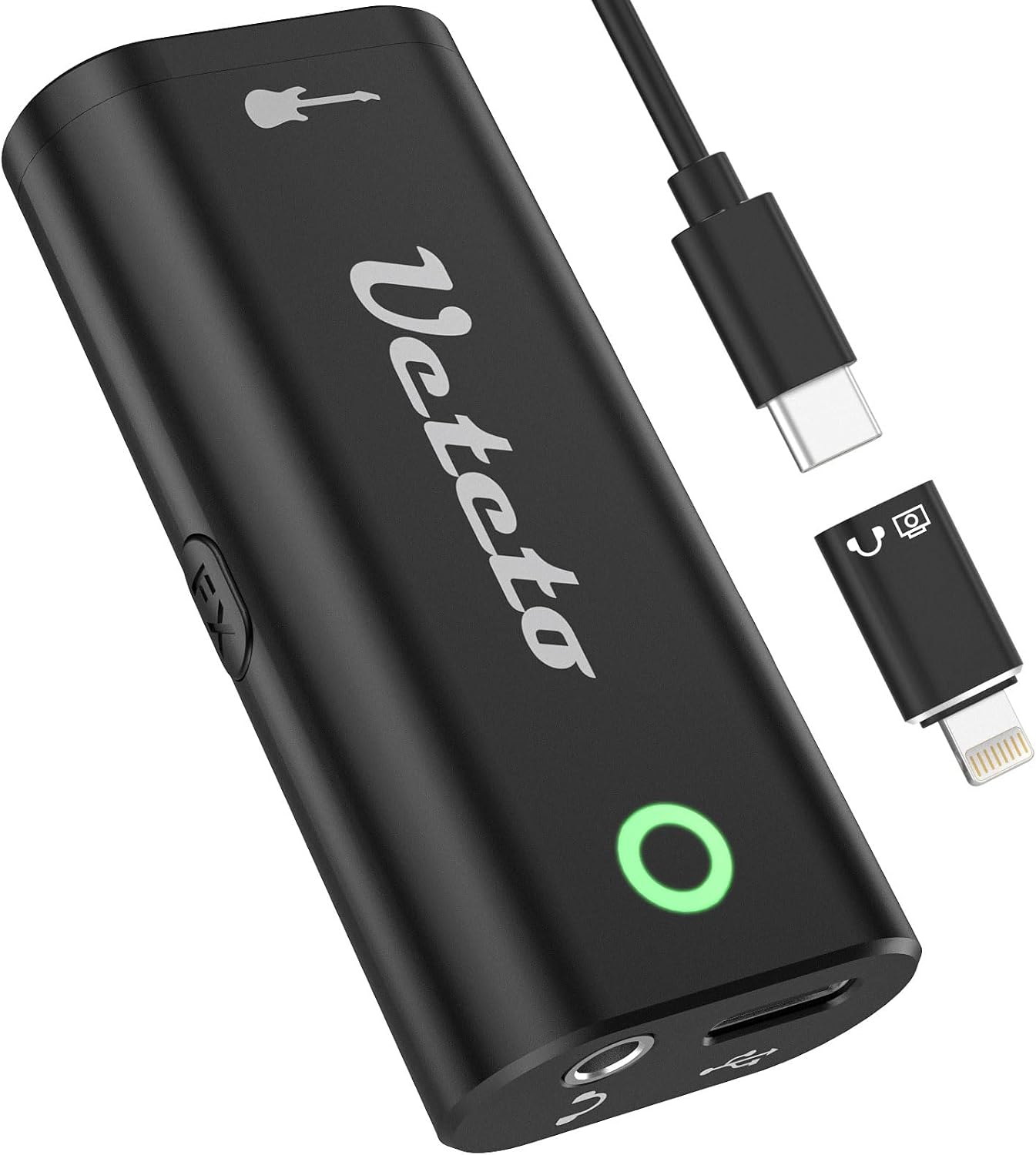Ueteto Audio Interface for Guitar | Portable Internal Recording Sound Card, Live Streaming, iPhone iPad Android Compatible, No Driver Needed