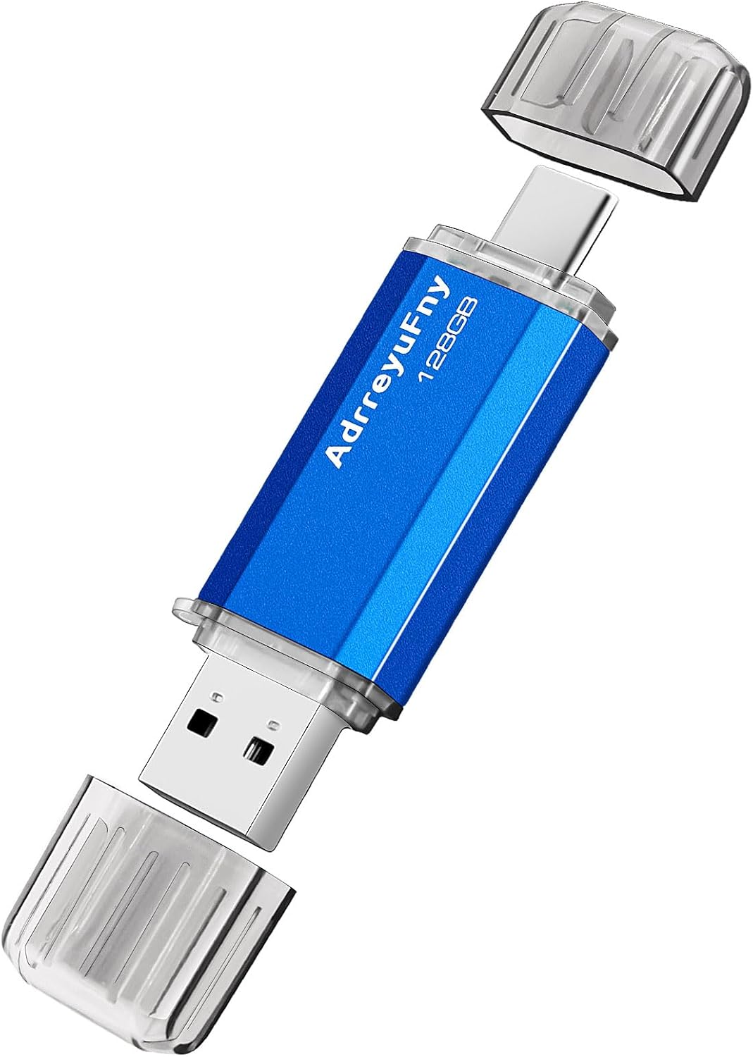 USB C Memory Stick, 128 GB Type C 2.0 USB Flash Drive 2 in 1 Pen Drive with Cap USB Key with LED Light for Smartphones, Tablets, PC etc External Storage Data