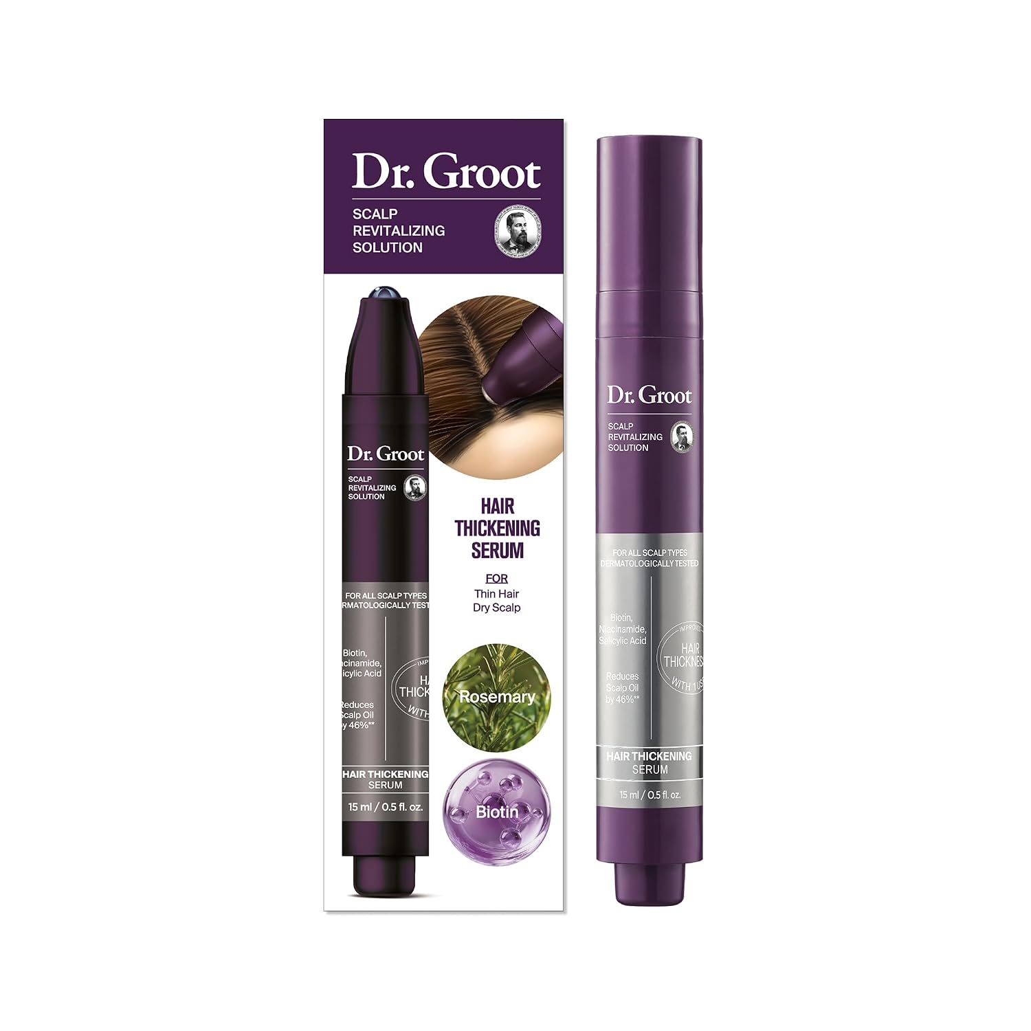 Dr. Groot Award-Winning Hair Thickening Serum for Hair Loss, Thinning Hair, Korean Hair Care, Scalp Treatment, Clinically Tested, Thicker, Reduces Oil, Roll On