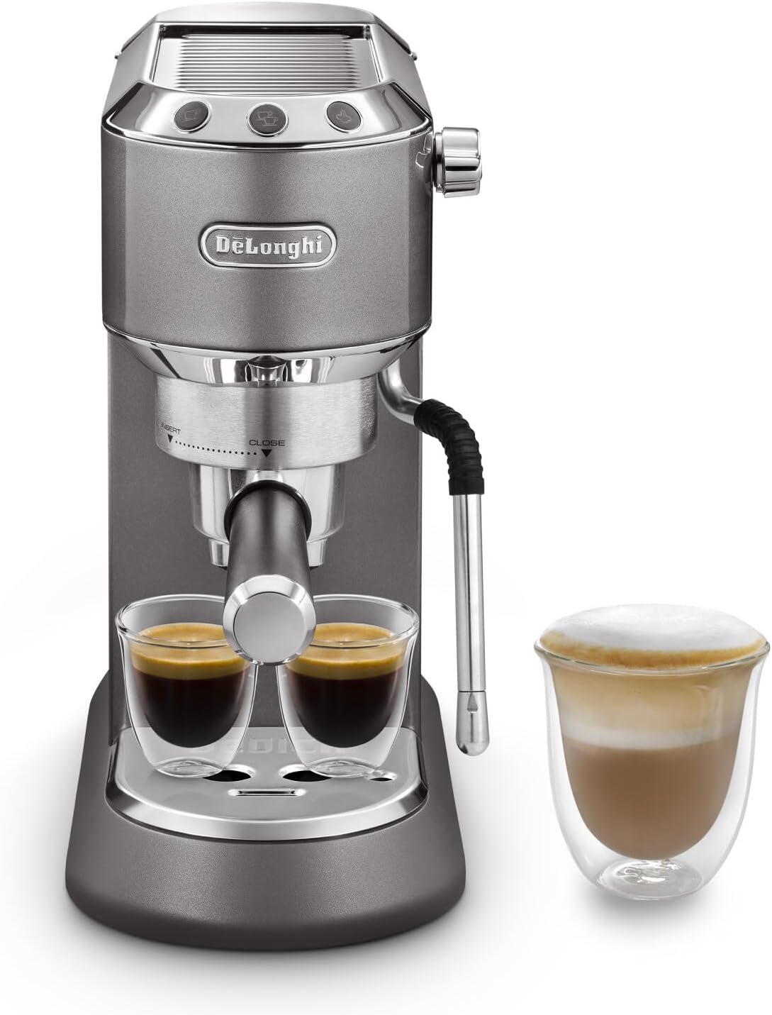 De'Longhi Dedica Arte EC885.​GY, Traditional Barista Pump Espresso Machine, Manual Coffee Machine, My LatteArt Steam Wand, Compact Design 15cm Wide, Fit Mug Up to 13cm, Grey