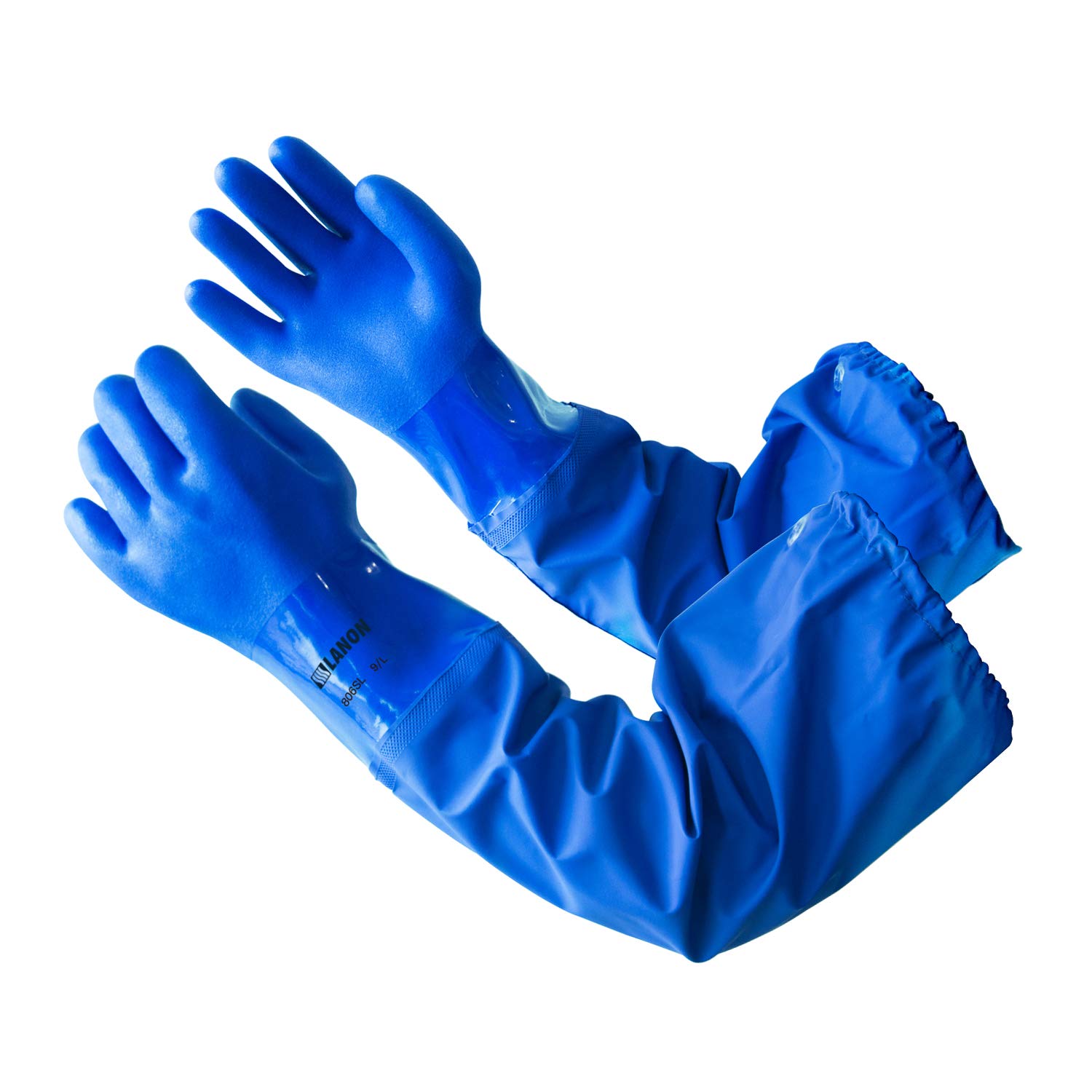LANON 26" PVC Long Pond Gloves, Reusable Heavy-Duty Rubber Gloves, Waterproof Drain Cleaning, Elbow Length, for Aquarium Fishery Machinery ​Industry, XL