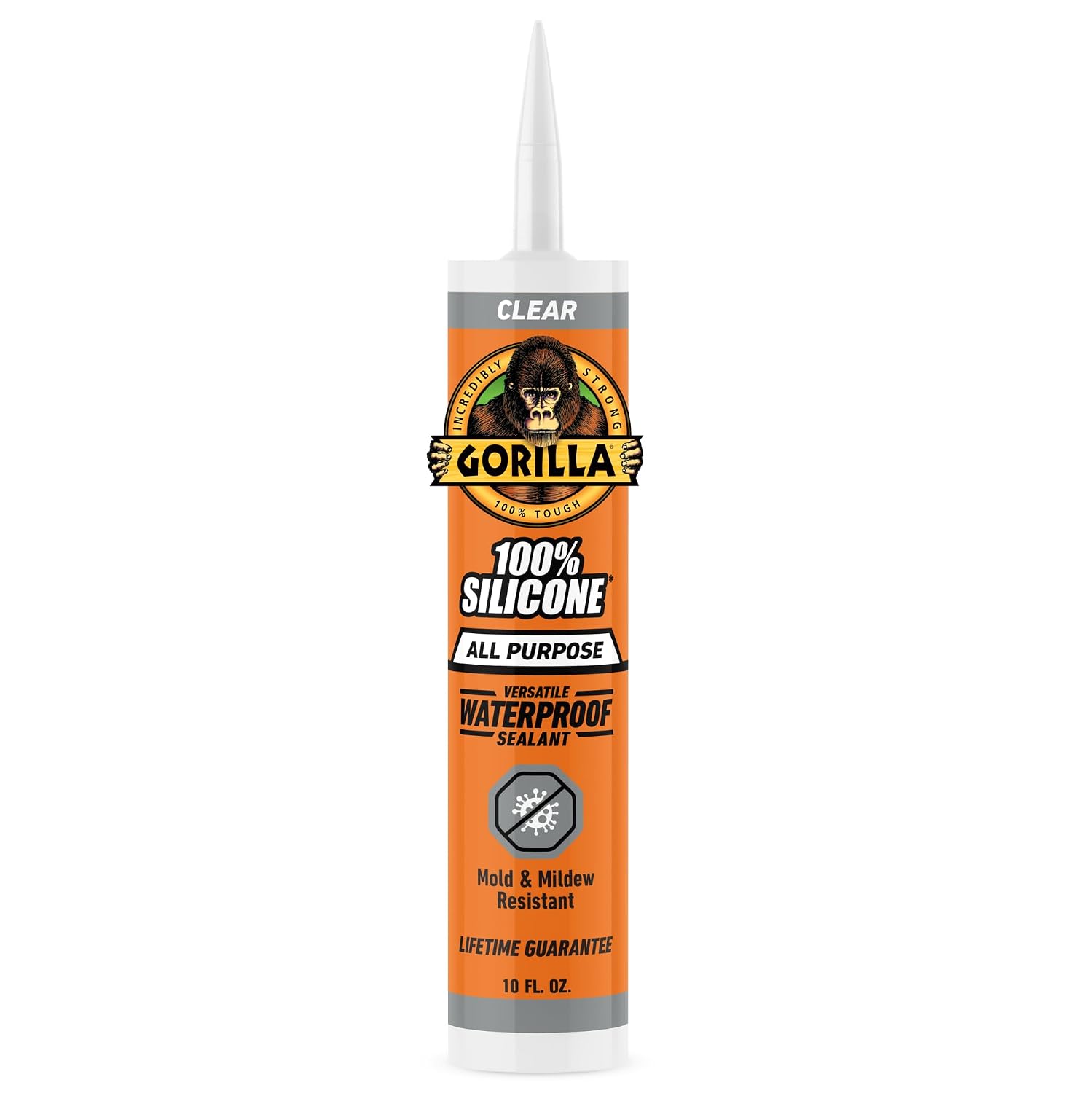 Gorilla 100% Silicone Waterproof Caulk, Clear, 10 oz Cartridge