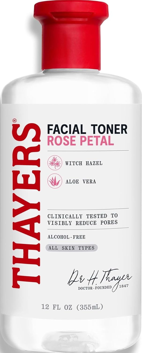 Thayers Toner Witch Hazel Facial Gentle Rose Petal Aloe Vera 355ml | With Organic Aloe Vera, All Day Hydration, Reduce Pores, Improve Skin Texture, Vegan, Alcohol Free