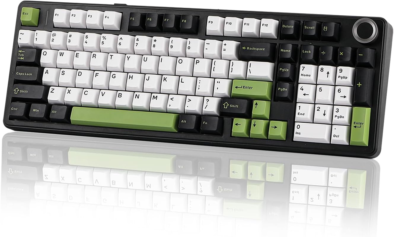 EPOMAKER X Aula F99 PRO Wireless Gaming Keyboard, 8000mAh, Knob, Lubed Switch, Creamy Gasket, Hot Swappable, Custom, 2.4GHz/USB/BT Mechanical Keyboard, RGB Backlit, PBT Keycap (Black White Green)