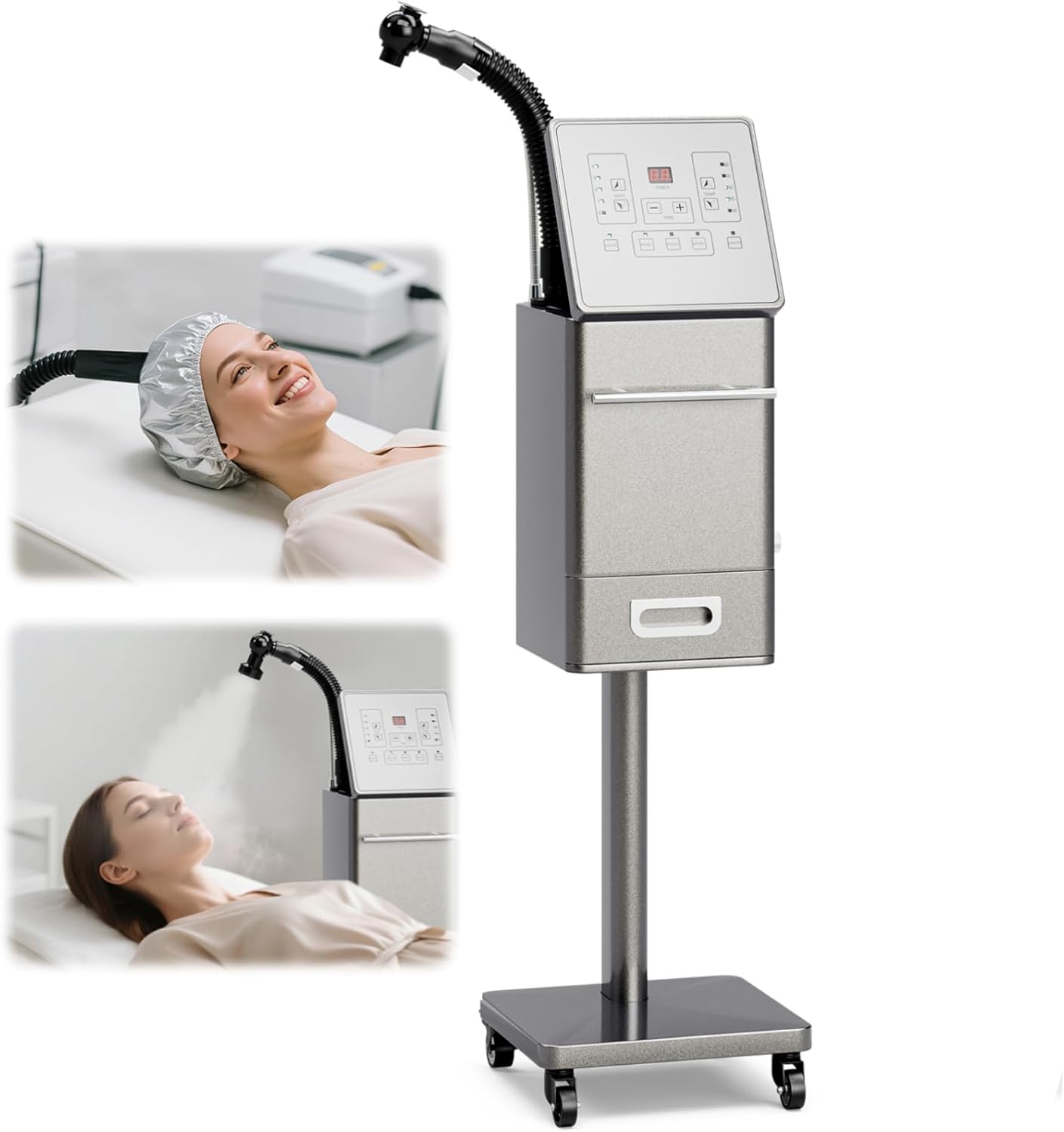 SyyBhb 650W Standing Nano Hair Steamer for Deep Hair Care, Micro Mist Hair Processor Machine Portable Head Spa Equipment with 2 Caps & Facial Nozzle for Barber Chair/Reclining Bed, Salon & Home Use