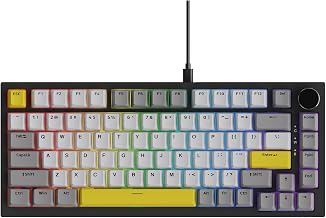 KA820 75% Wired RGB Hot Swap Mechanical Keyboard with Volume Knob - Poron Foam Gasket Mounted - South Facing LED - OME Profile PBT Keycap - Custom Linear Switch