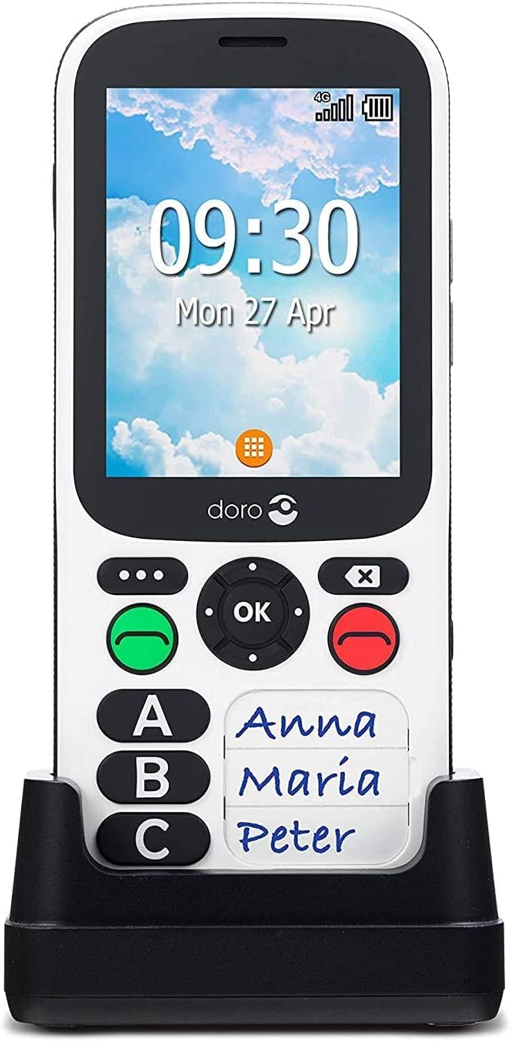 Doro 780X IUP 4G Unlocked Mobile Phone for Isolated Users and Workers with Man Down Alarm, Simplified Keypad, GPS and Charging Cradle [UK and Irish Version] (White/Black IUP)