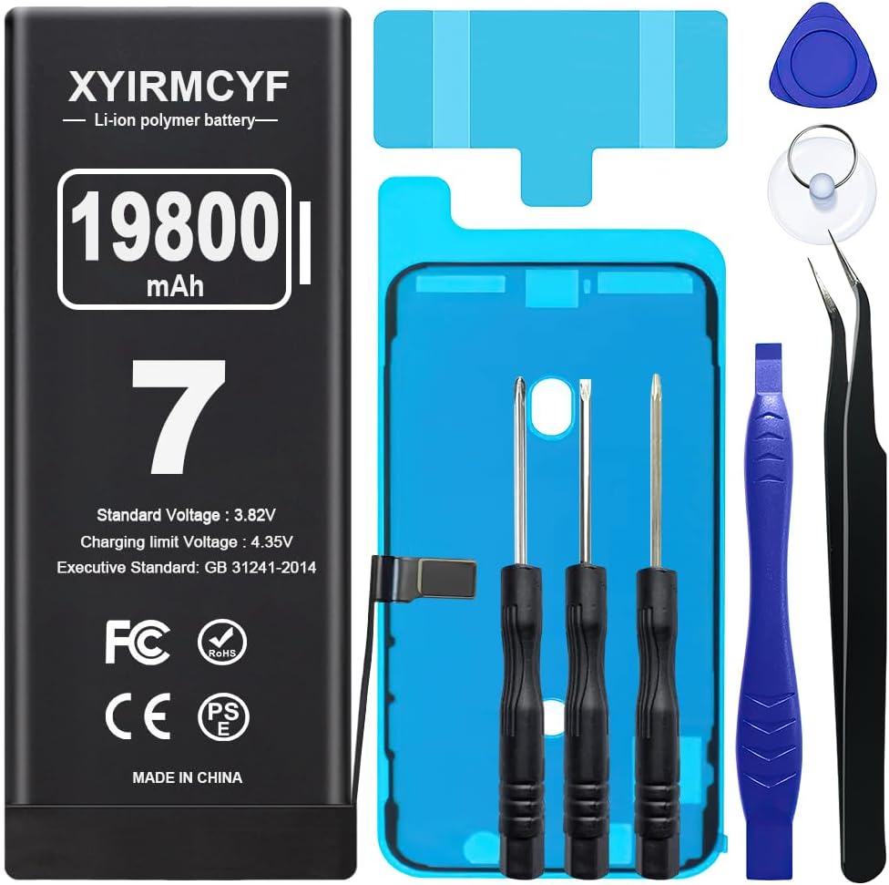 19800mAh Super Capacity Battery Compatible with iPhone 7/7G, 0 Cycle Li-Polymer Replacement Battery for iPhone 7/7G, with Professional Repair Tool Kit
