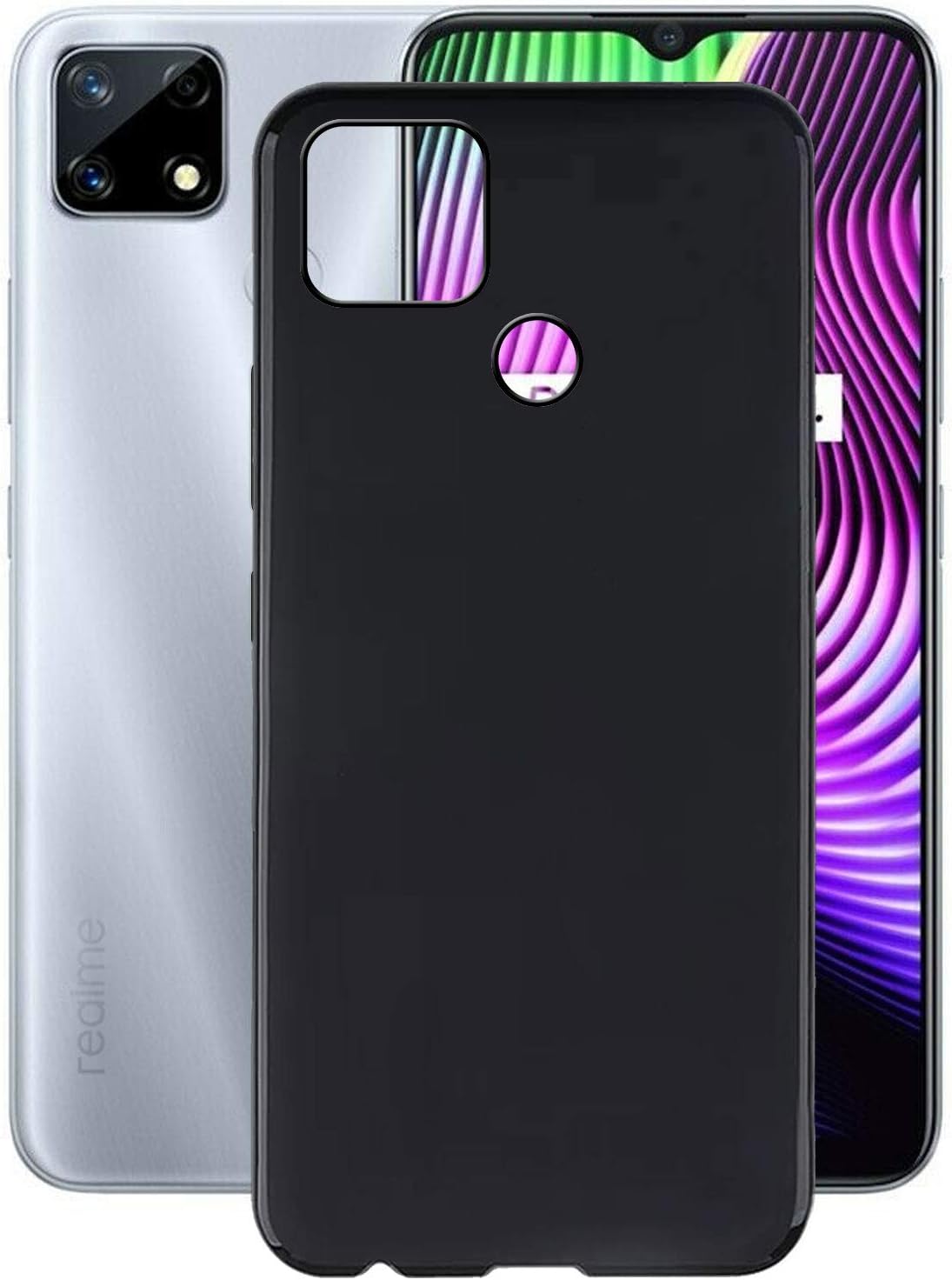 Case for Realme 7i RMX2193, KJYF Black Shockproof Bumper Cover, 360° Drop Protection Case Full Body Ultra-Thin Soft Silicone Cover + Case for Realme 7i RMX2193 Case 6.5 Inch - Black