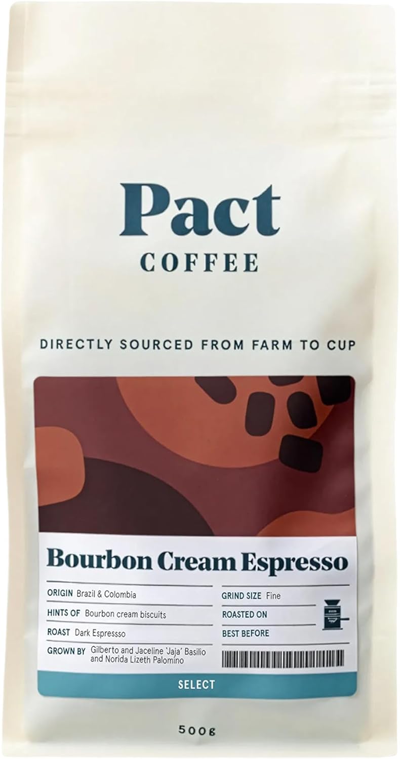 Pact Bourbon Cream Espresso, 500g, Fine Grind, Dark Roast, Ethically Sourced, Freshly Roasted, Ground Coffee