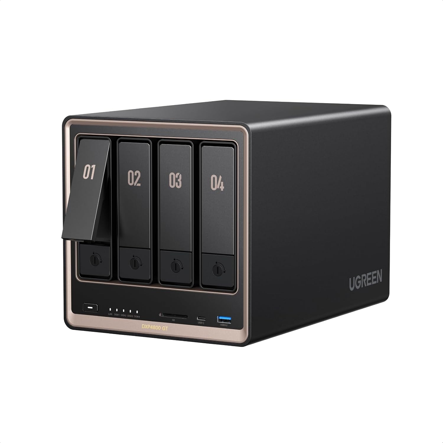 UGREEN NAS DXP4800 GT 4-Bay Desktop Network Attached Storage, AMD R2514 CPU, 8GB DDR4 RAM, 2X 10GbE, 2X M.2 NVMe Slots, 4K HDMI Ideal for Smart Home Enthusiasts, Creators, Office Teams (Diskless)