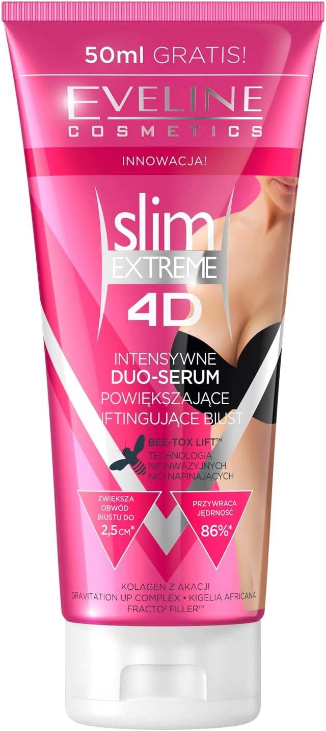 Eveline Cosmetics Slim Extreme 4D Intensive Bust Enhancement & Firming Serum with BEE-TOX LIFT™, 200 ml - Breast Firming, Anti-Aging & Cellulite Reduction