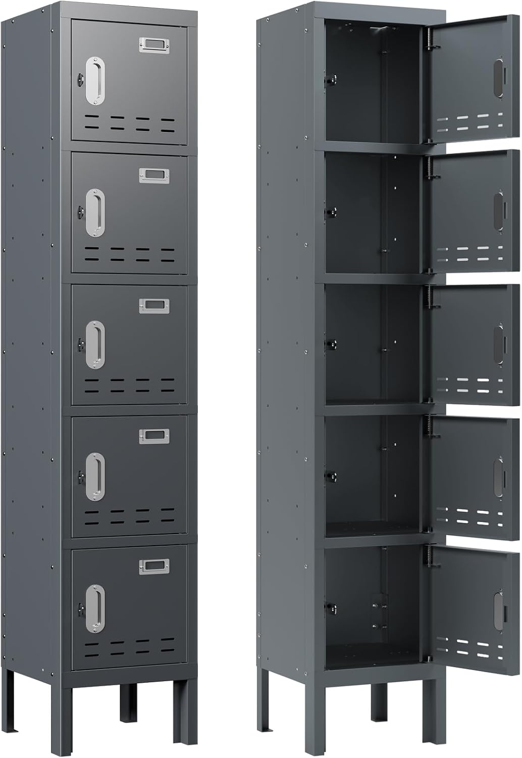 BUTISOW Metal Storage Locker with Lock & Card Slot Locker - Secure Lockable Door - Steel Locker for School, Office, Gym, Home - 66.15" H x 11.8" W x 11.8" (5 Door, Grey)