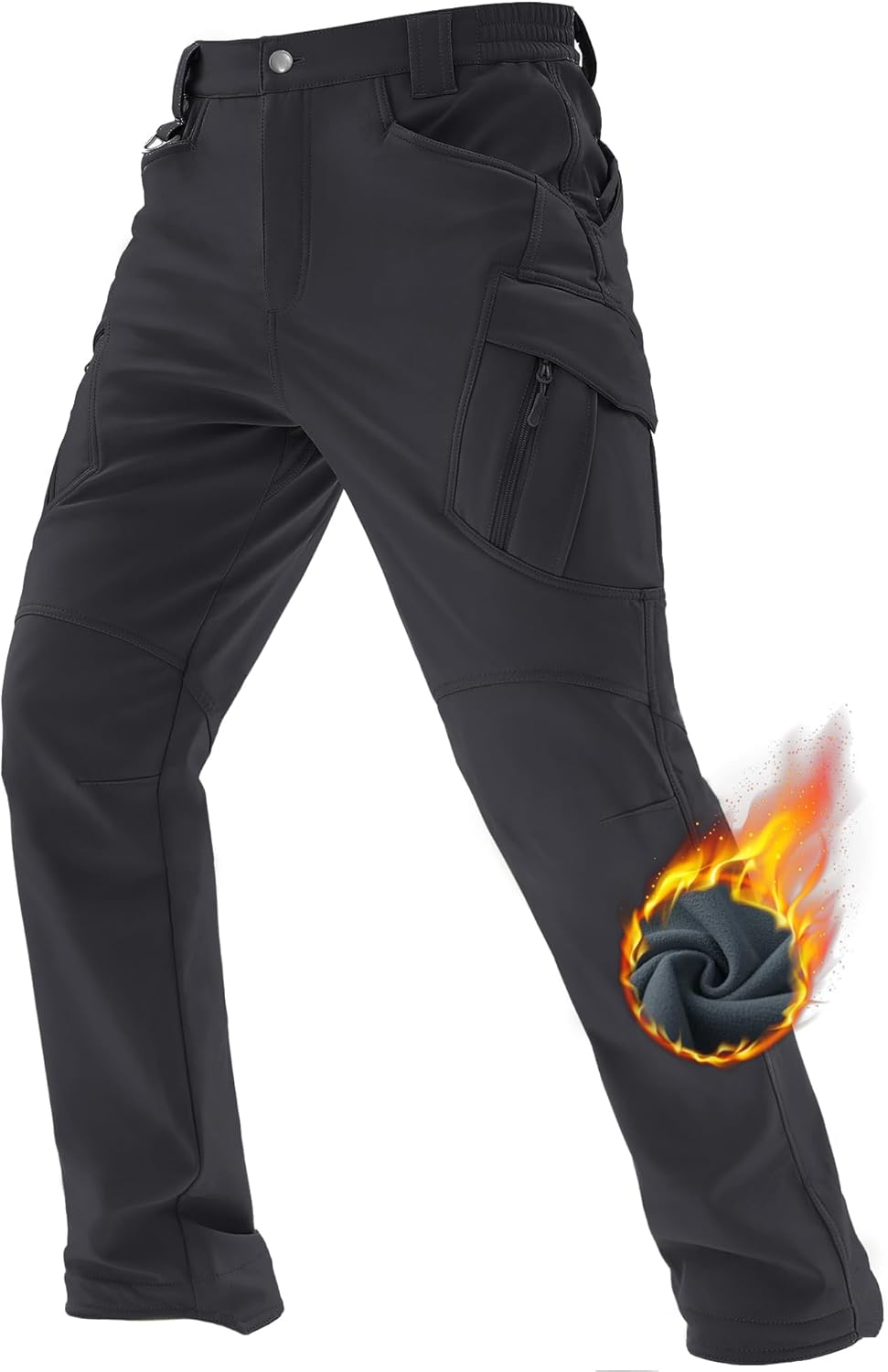TACVASEN Men's Military Style Ski Trousers Fleece Lined Tactical Water-Resistant Trousers Multi Pockets