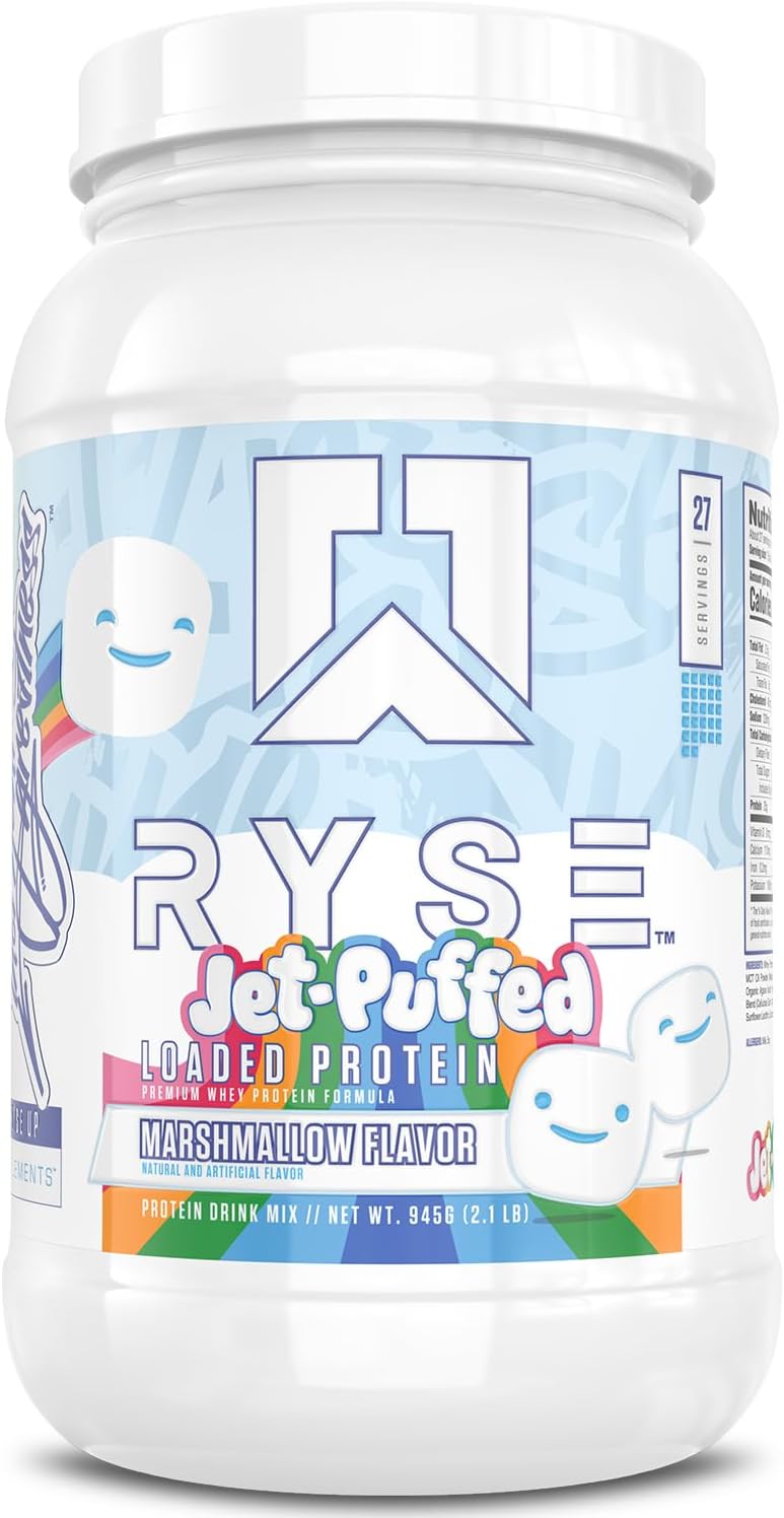 RYSE Loaded Protein Powder - Jet-Puffed Marshmallow - 25g Whey Protein Isolate & Concentrate with Prebiotic Fiber & MCTs - Low Carb, Low Sugar, Digestive-Friendly - 27 Servings / 2 lb Tub