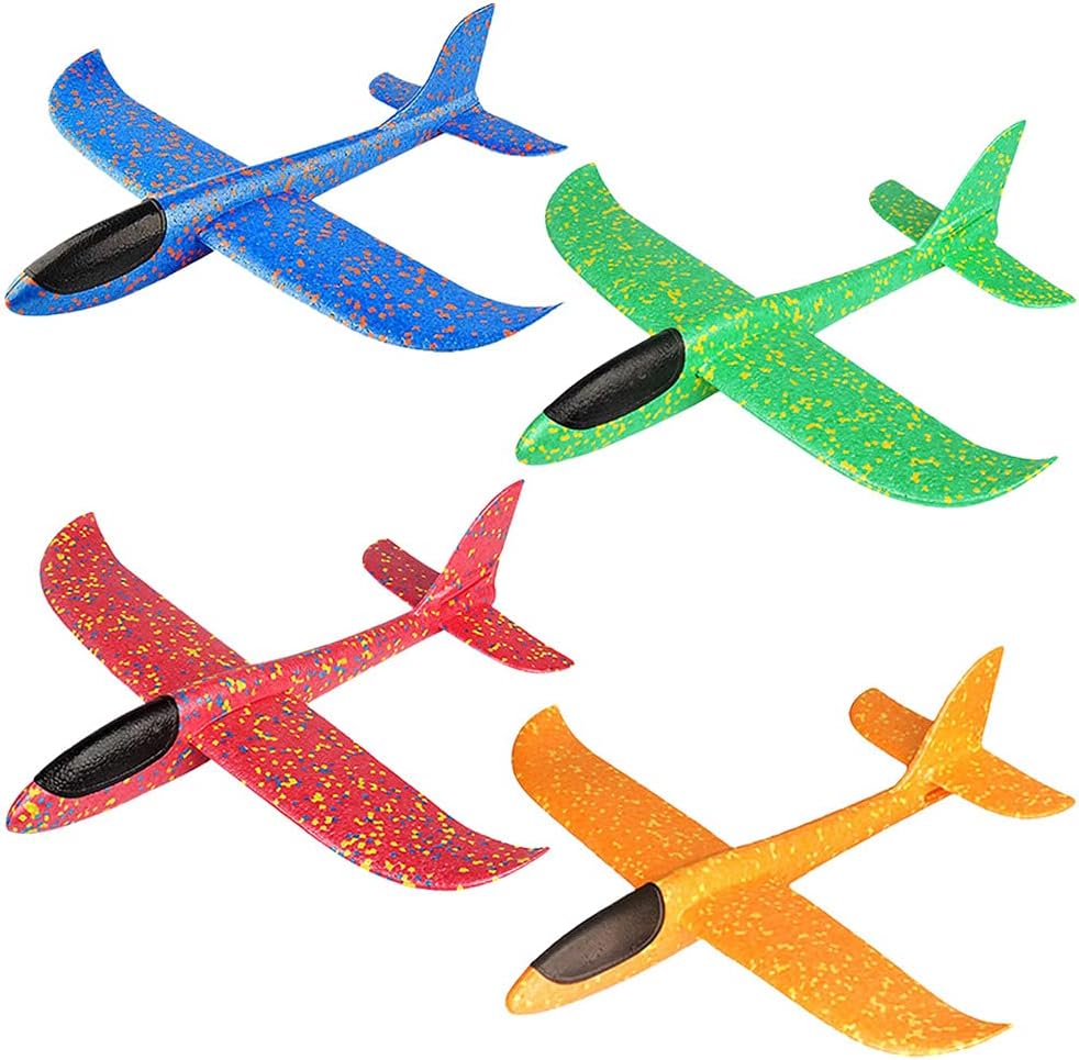 Xihuimay 4 Packs Airplane Toy Large Throwing Foam Plane Dual Flight Mode Aeroplane Gliders Flying Aircraft Gifts for Kids Outdoor Yard Sport Game Toys Birthday Party Favors, Red Blue Orange Green